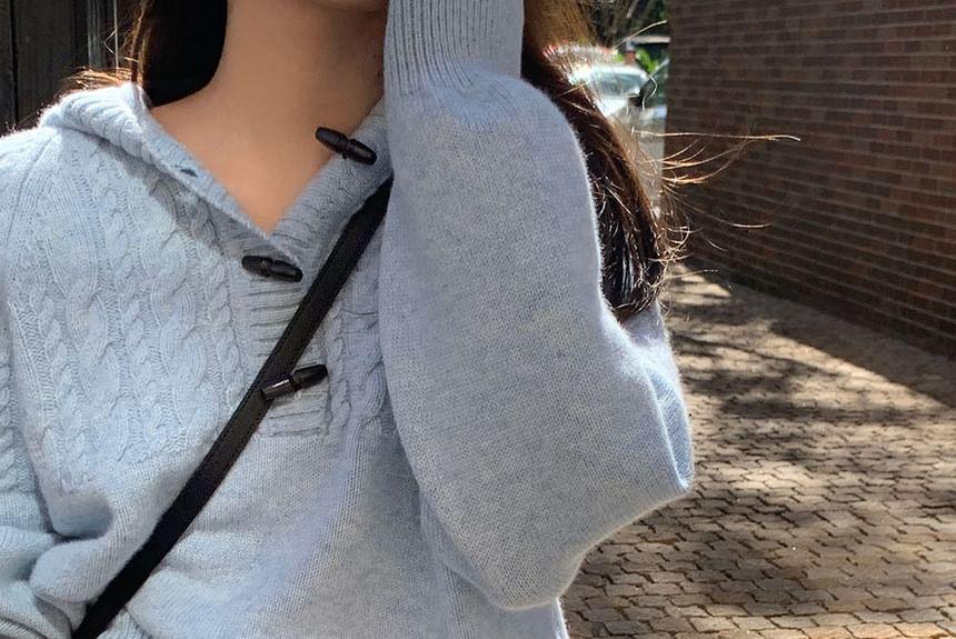 Plain Hood Cable Knit Toggle Sweater Product Image