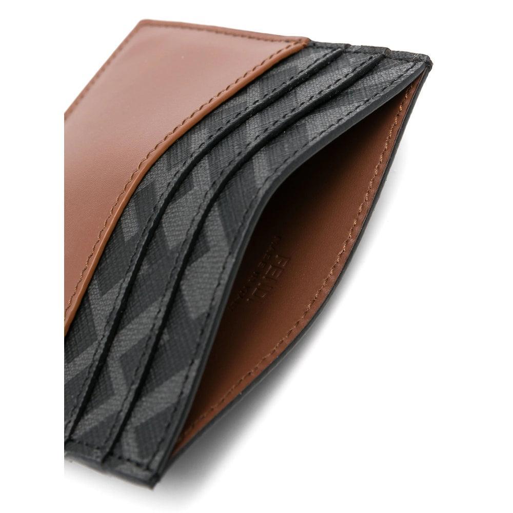 FENDI Leather And Ff Canvas Squared Card Holder In Brown Product Image
