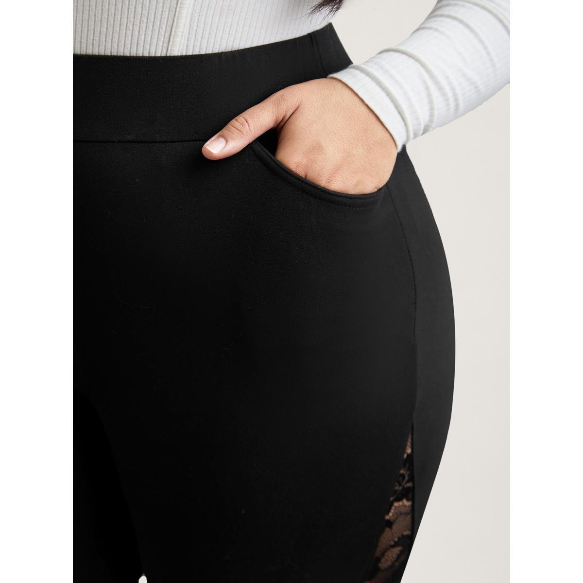 Plus Size Lace Mid-Rise Tight Pants Women Black Elegant High stretch Skinny Mid Rise Everyday Leggings BloomChic 10/M Product Image