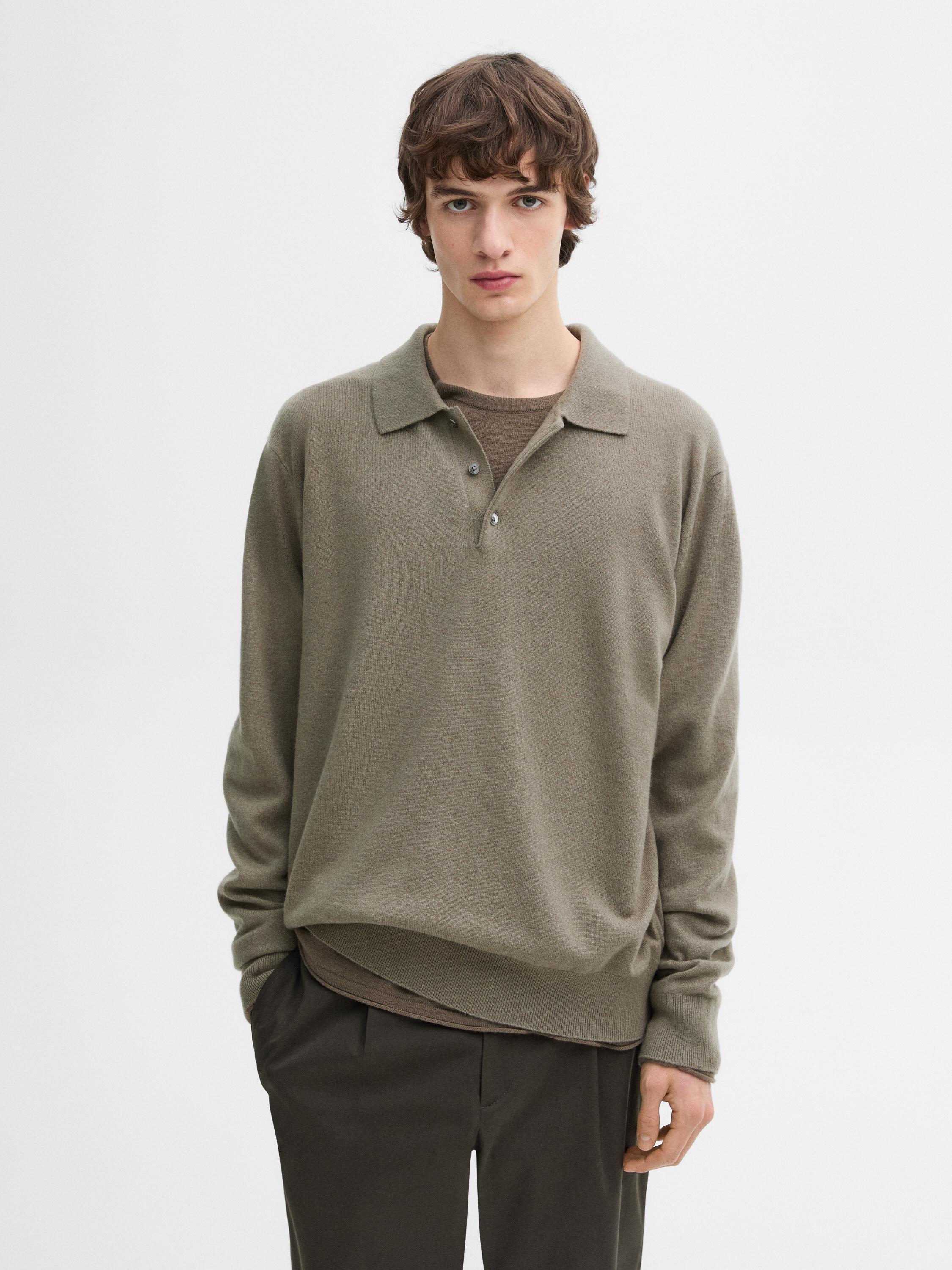 Polo neck knit jumper 100% cashmere · Pale Khaki, Navy Blue, Grey Marl · Sweaters And Cardigans | Massimo Dutti Product Image