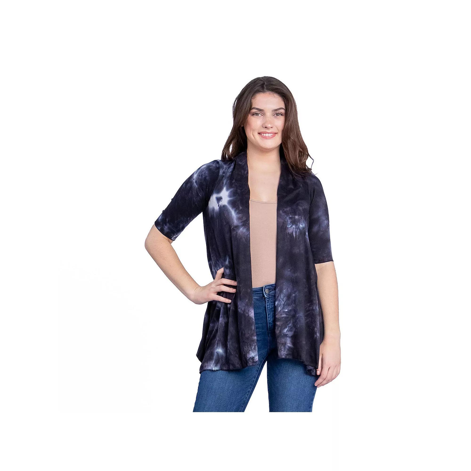 Womens 24Seven Comfort Apparel Tie Dye Elbow Sleeve Open Front Cardigan Product Image