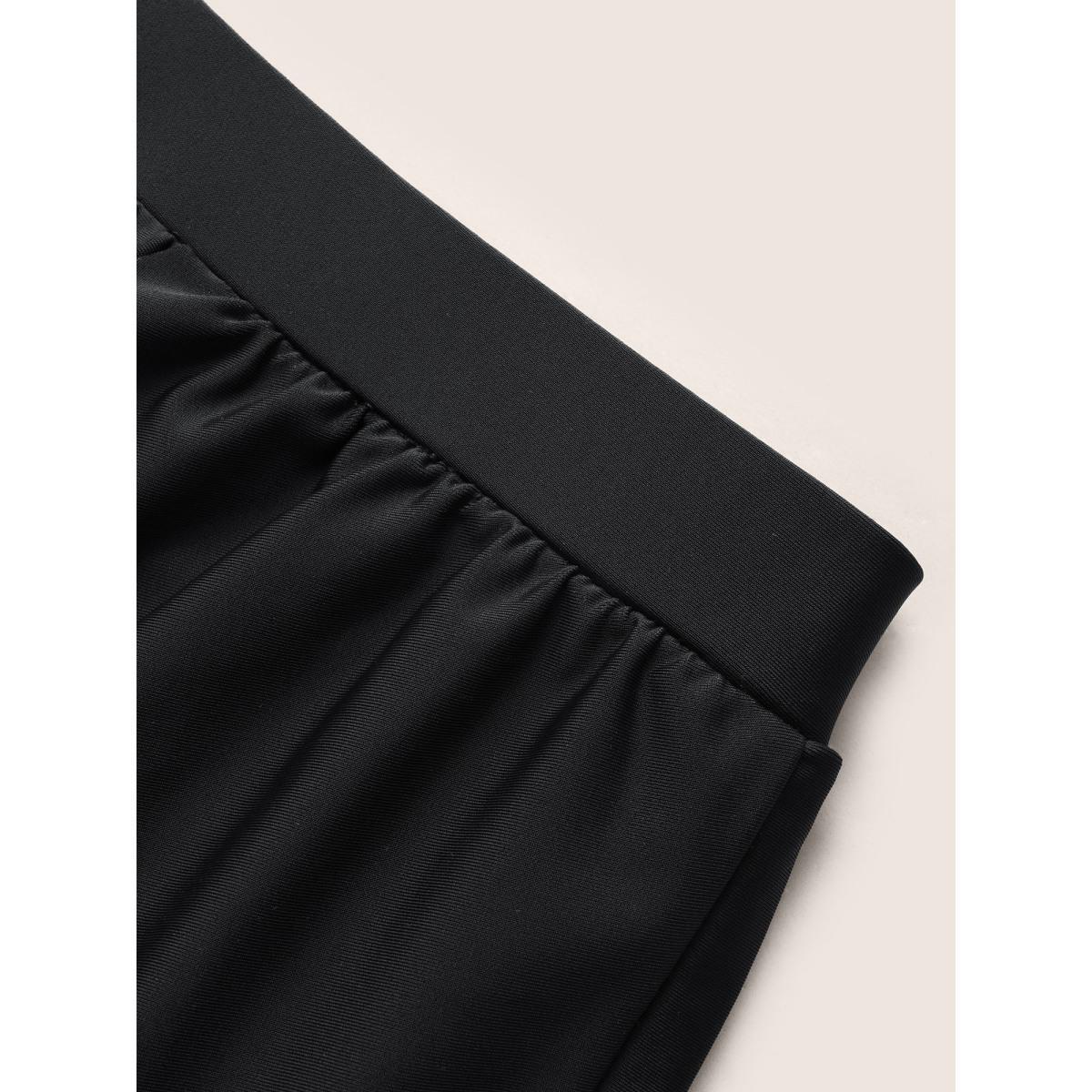 Plus Size Solid High Rise Overlapped Hem Swim Bottom Women's Swimwear Black Beach Overlapping High stretch Bodycon High Rise Curve Swim Bottoms BloomChic 26/4X Product Image
