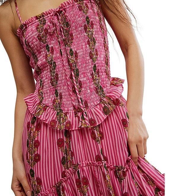 Free People Alejandra Floral Print Smocked Square Neck Tiered Midi Dress Product Image
