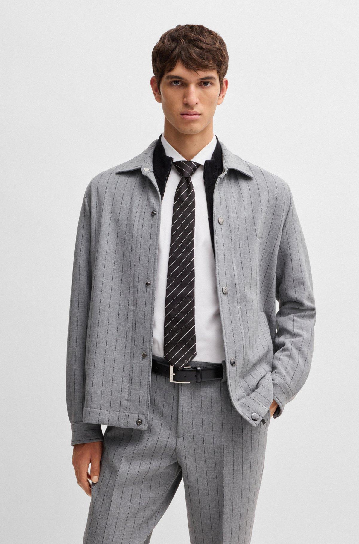 Silk-jacquard tie with diagonal stripes Product Image
