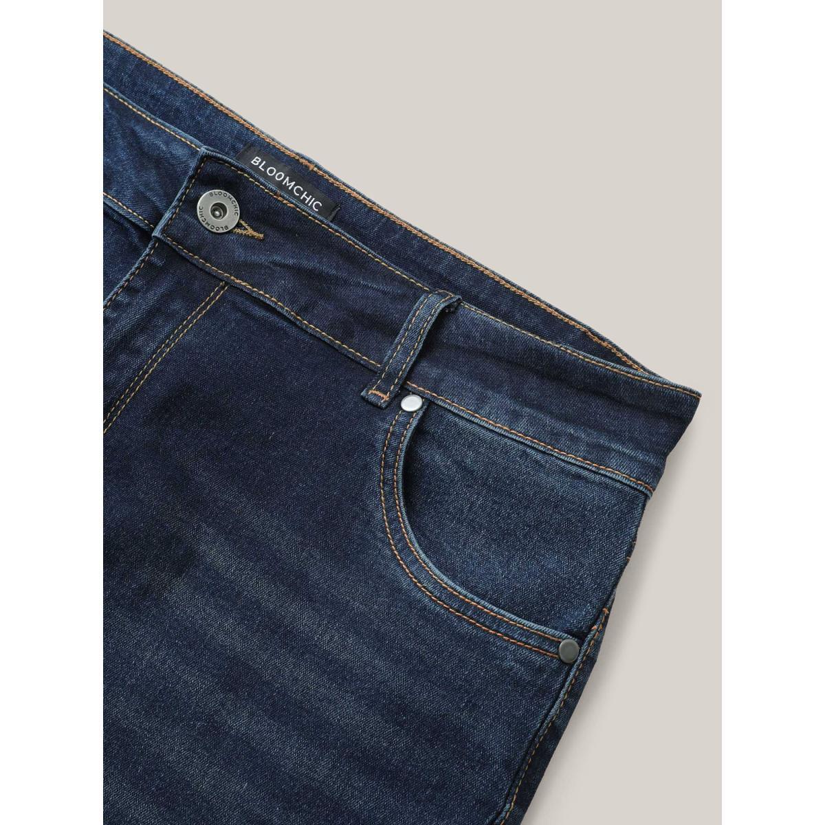 Plus Size Bootcut Very Stretchy Mid Rise Medium Wash Sculpt Waist Jeans Women Blue Elegant Plain Non High stretch Slanted pocket Jeans BloomChic 18/2X Product Image