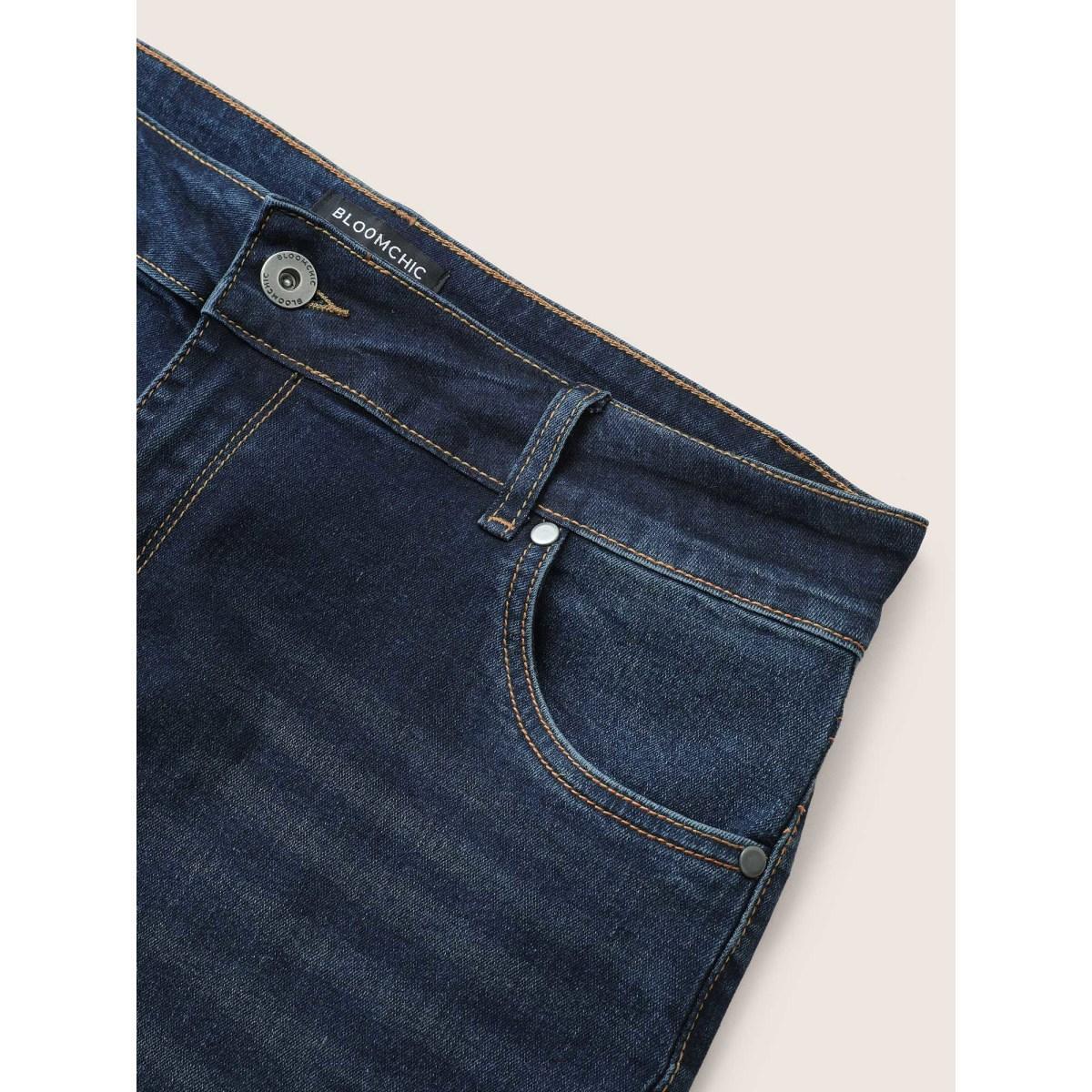 Plus Size Bootcut Very Stretchy Mid Rise Medium Wash Sculpt Waist Jeans Women Blue Elegant Plain Non High stretch Slanted pocket Jeans BloomChic 14/1X Product Image