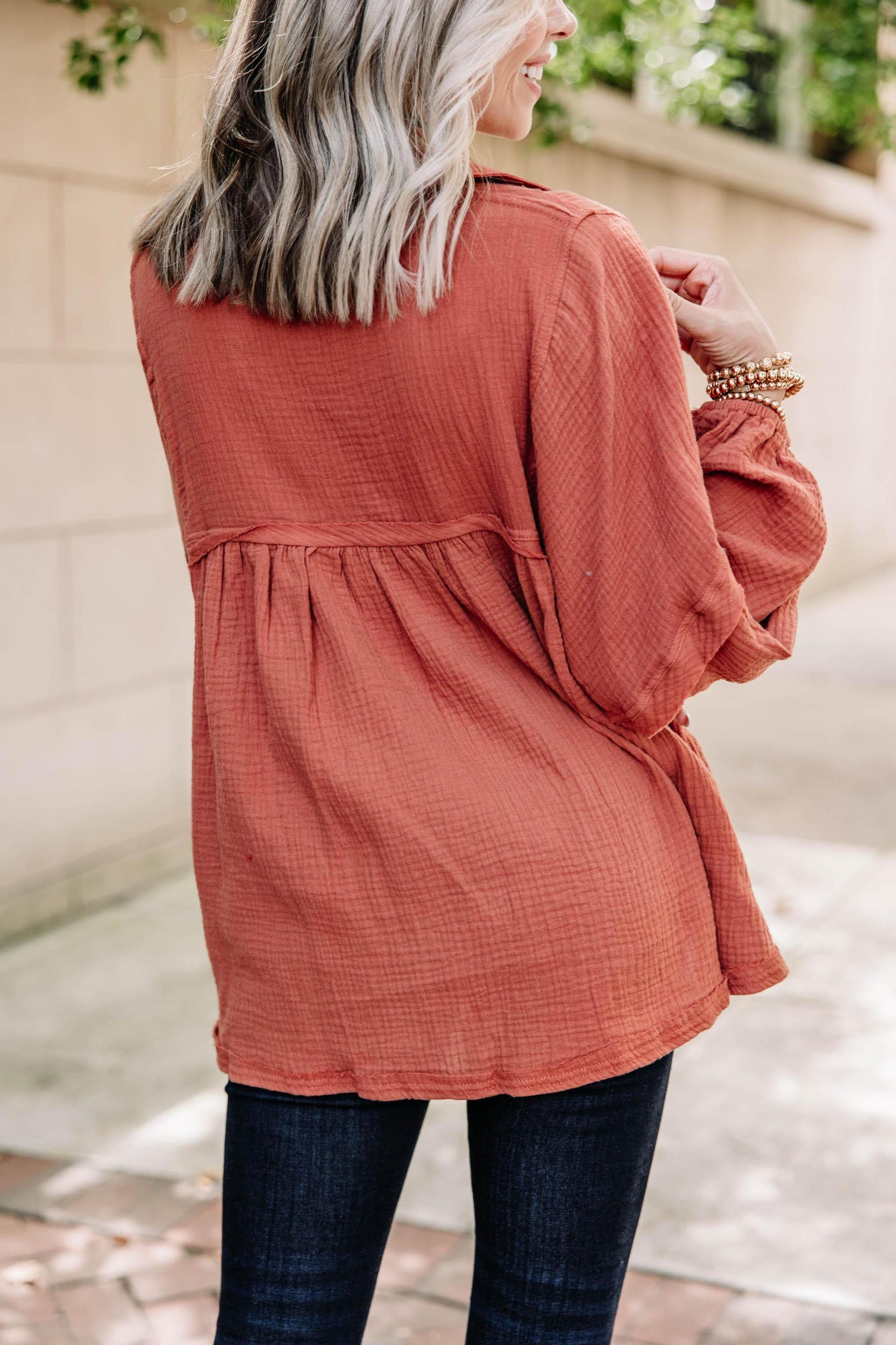Love Life Rust Orange Babydoll Top Female Product Image