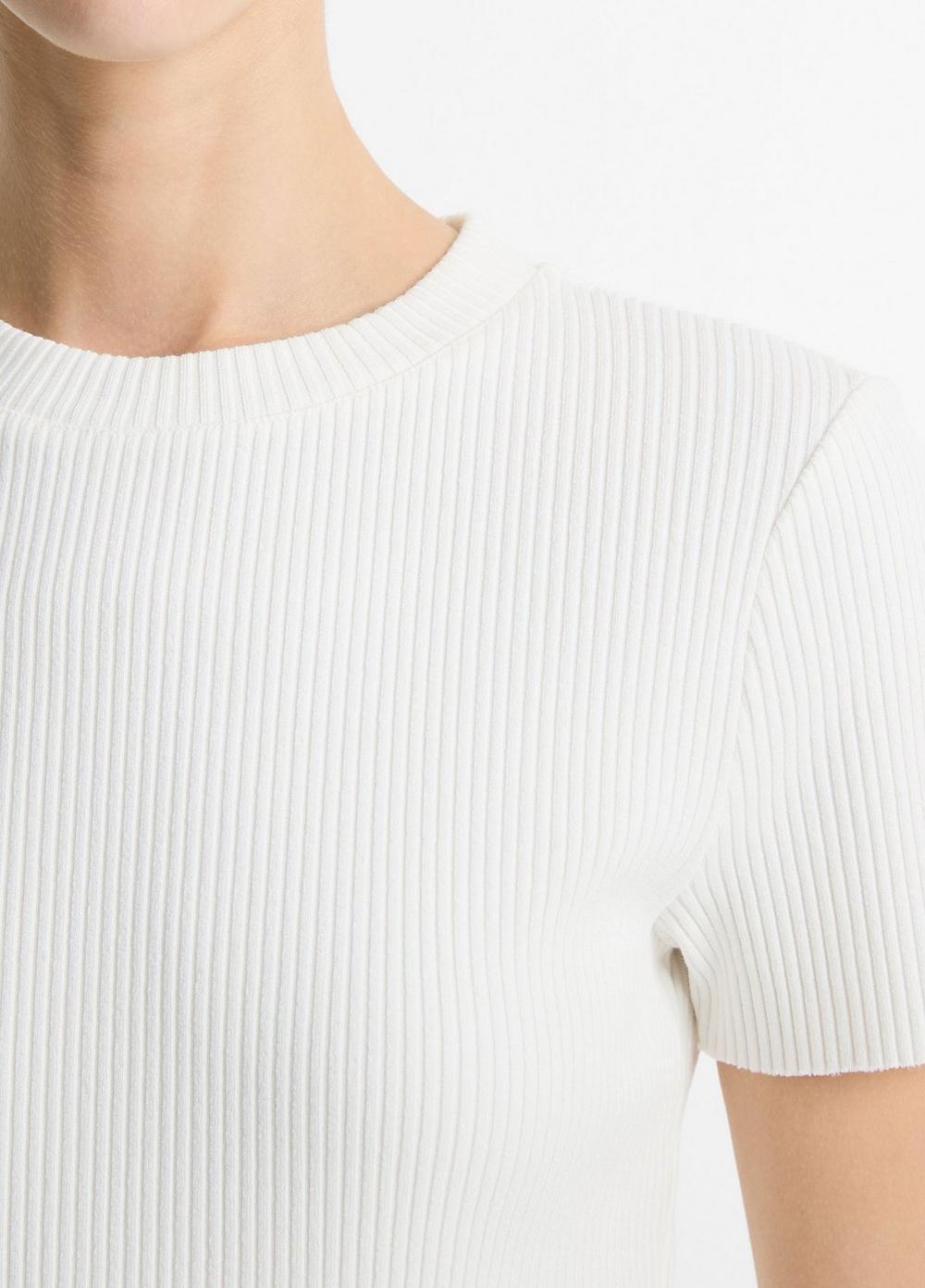 Womens Ribbed Cotton-Blend Crew Neck Dress, Off White, Size S Vince Product Image
