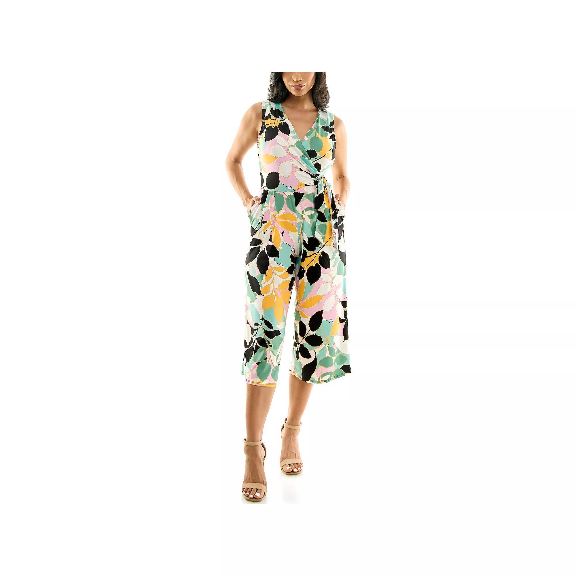 Women's Nina Leonard Print Surplice Wide-Leg Jumpsuit, Size: XL, Purple Product Image