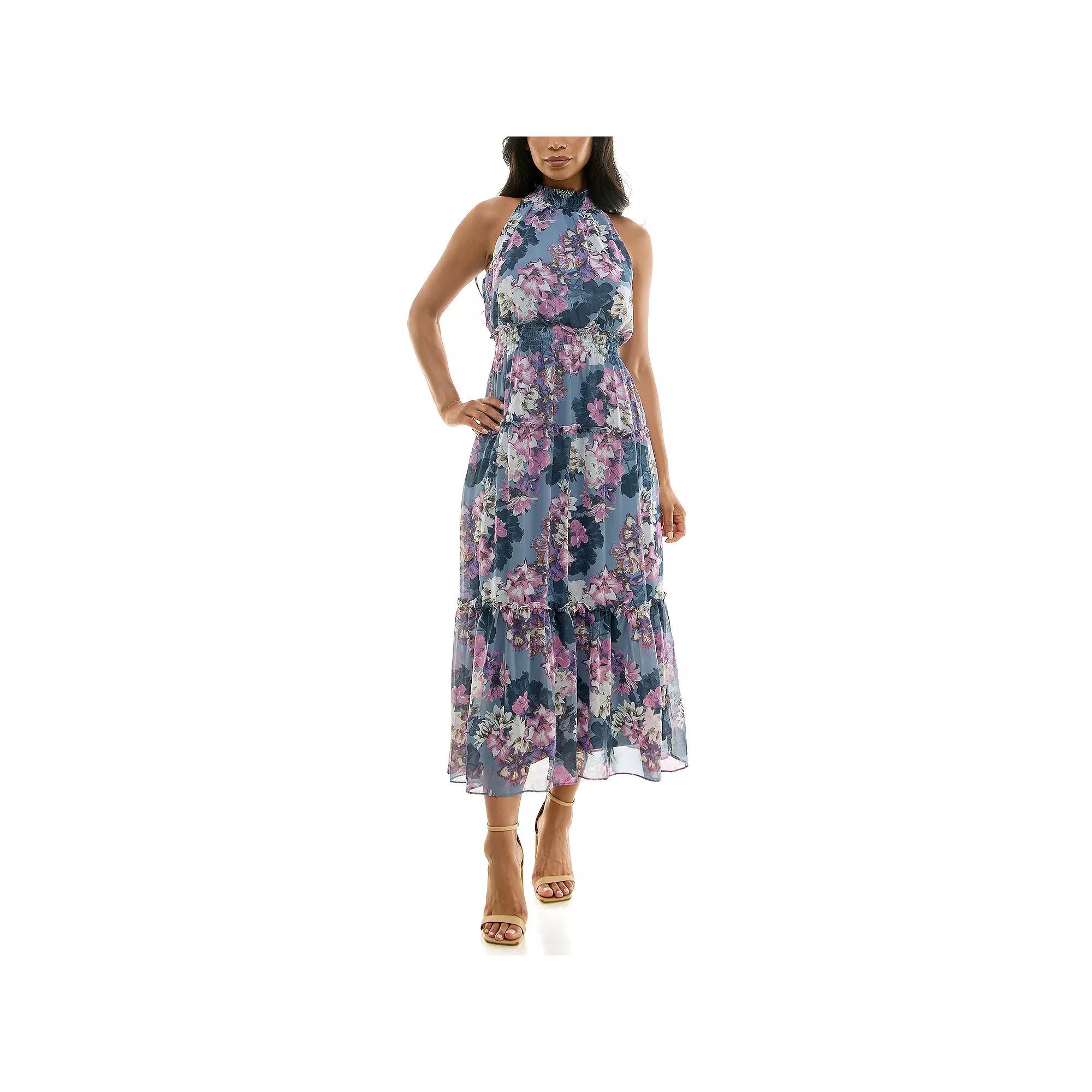 Women's Nina Leonard Maxi Tiered Dress, Size: Medium, Pacific Navy Ivory Product Image