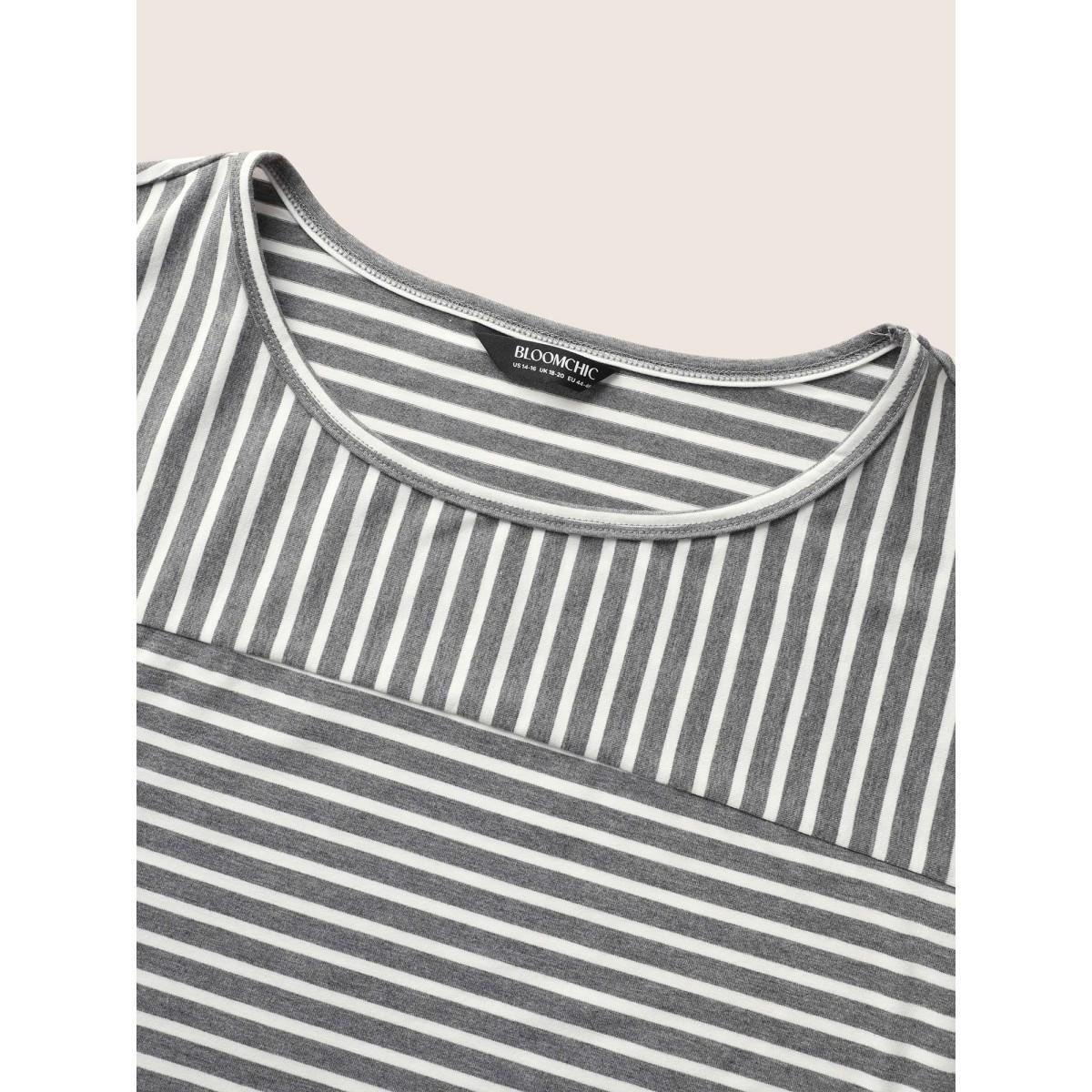 Plus Size Striped Boat Neck Tie Knot T-shirt DimGray Women Casual Tie knot Boat Neck Everyday T-shirts BloomChic 22-24/3X Product Image