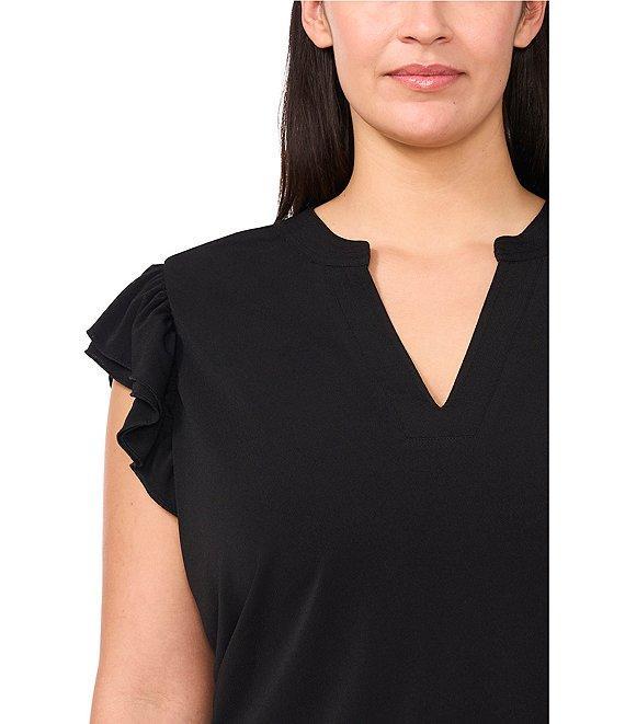 CeCe Plus Size Split Round Neck Flutter Cap Sleeve Blouse Product Image