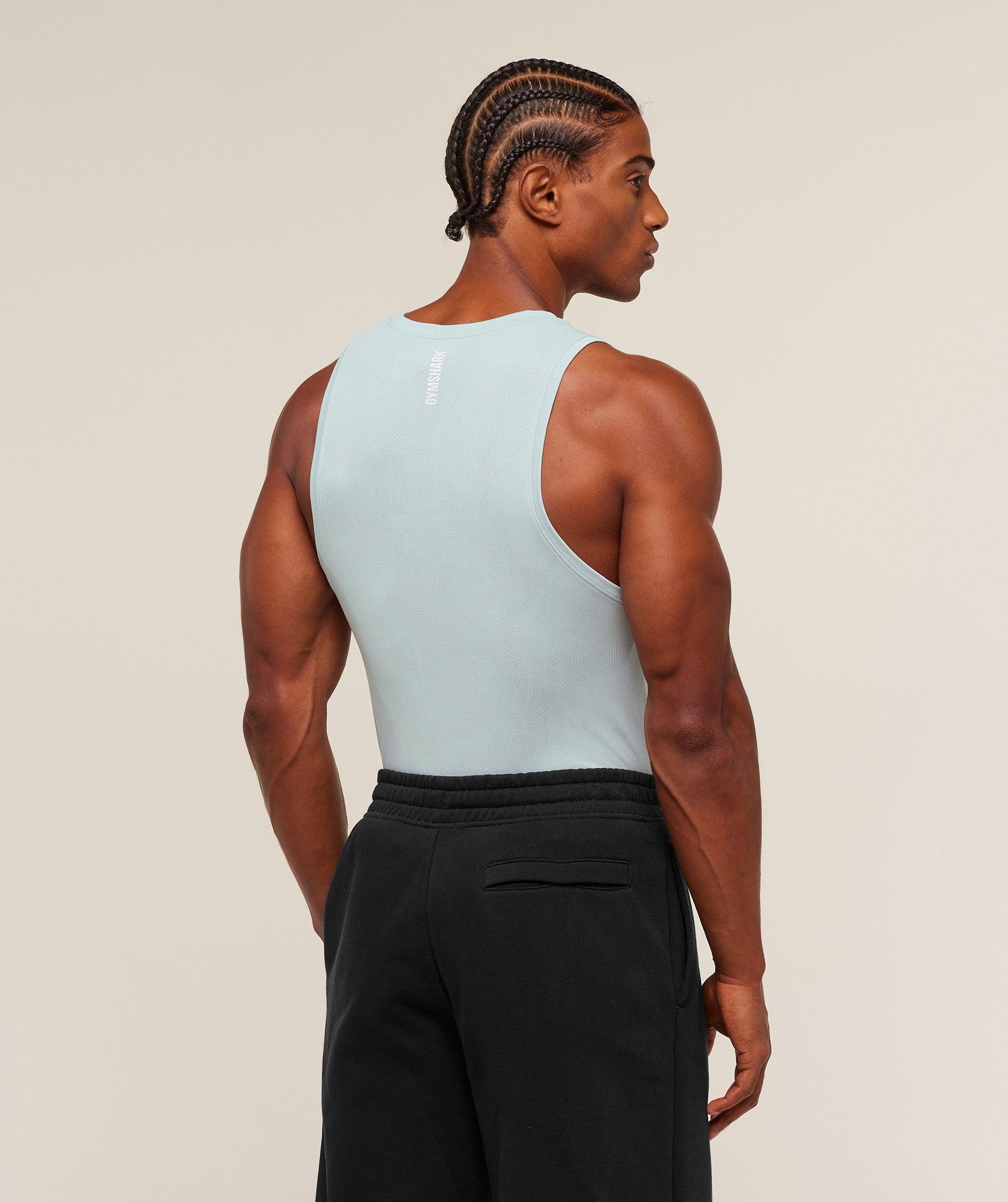 Gymshark Geo Seamless Tank - Smoke Blue/Soft White Male Product Image