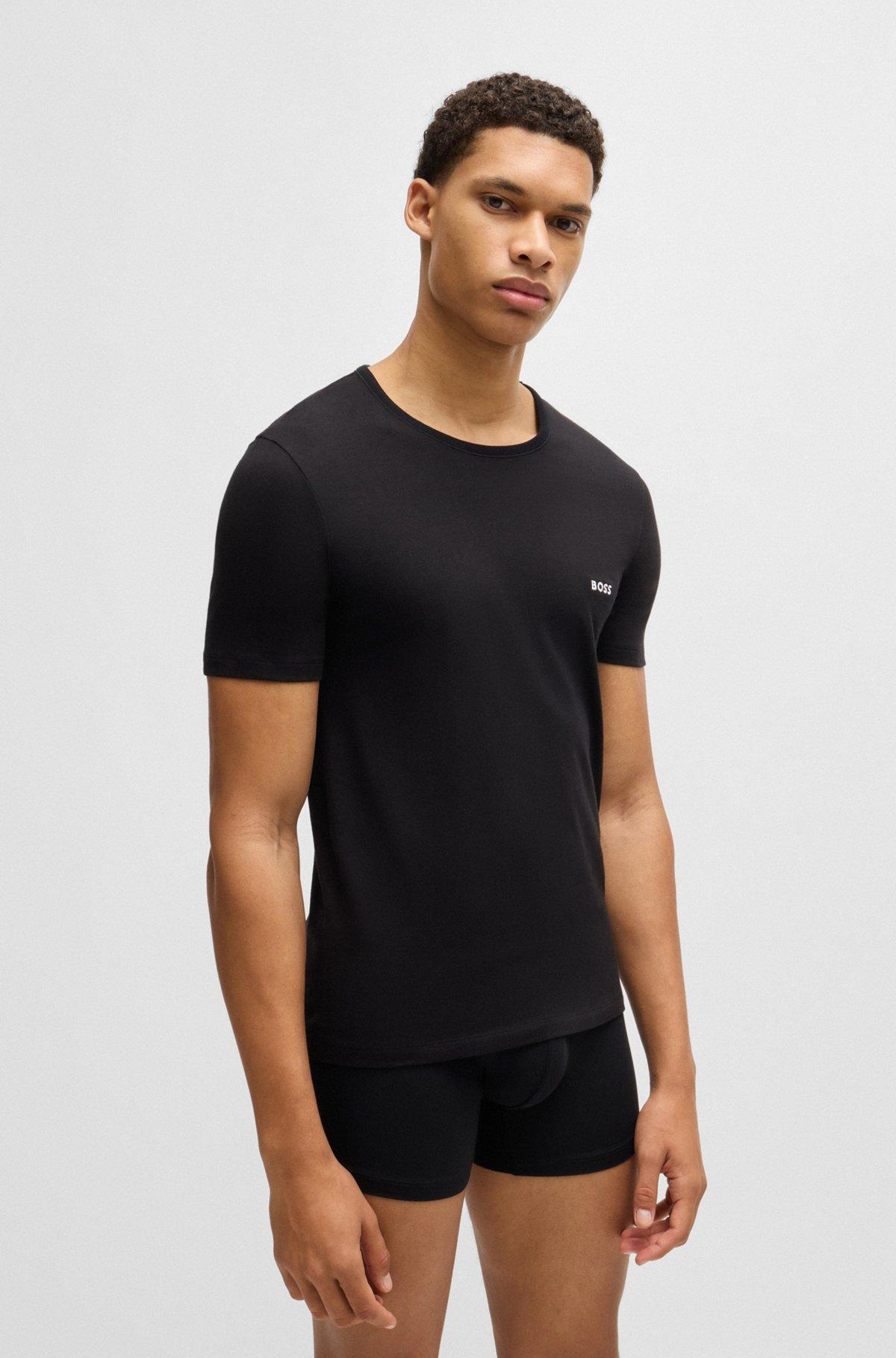 Three-pack of cotton underwear T-shirts with logo embroidery Product Image