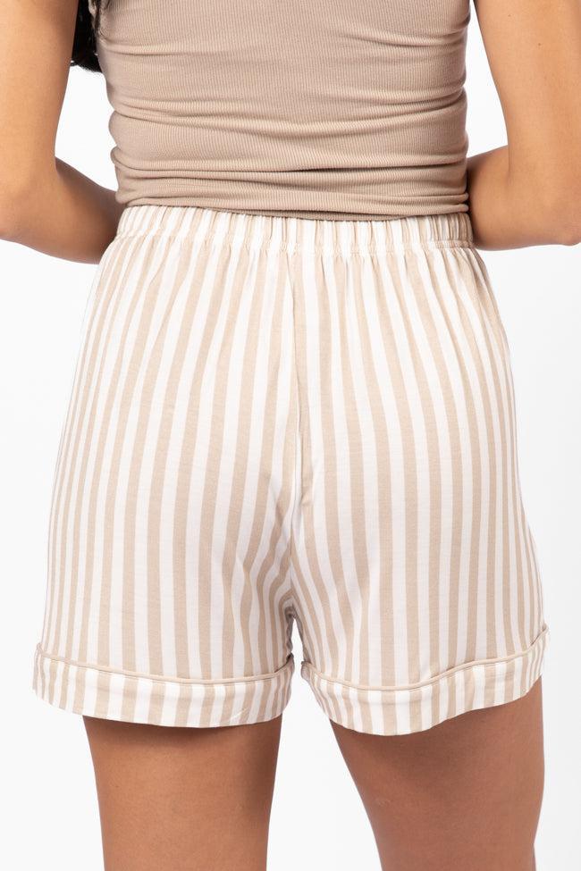 Good To Get Away Neutral Stripe Pajama Shorts FINAL SALE Product Image