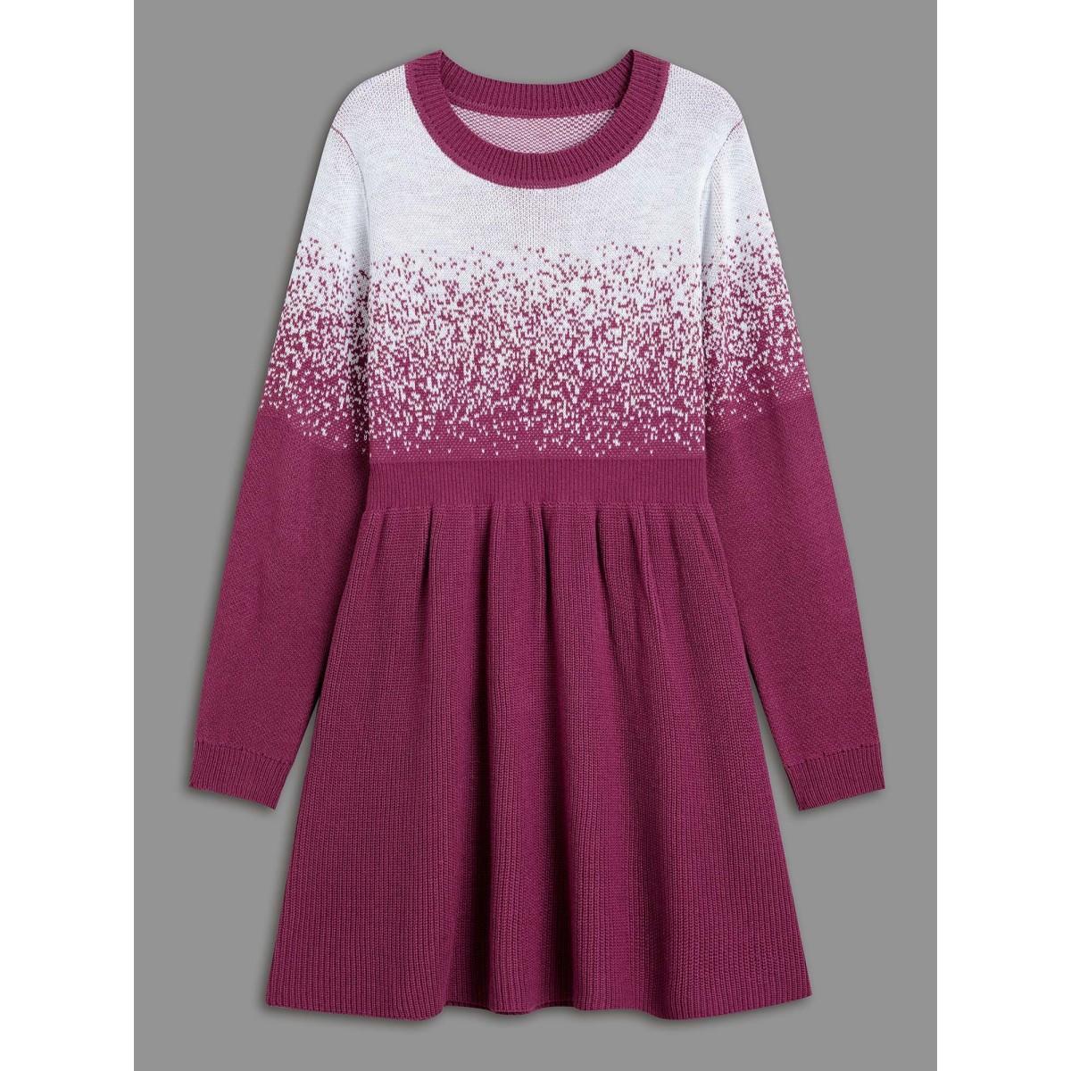 Plus Size Contrast Textured Elastic Waist Sweater Dress Plum Women Elegant Bodycon Long Sleeve Everyday Sweater Dresses BloomChic 10/M Product Image