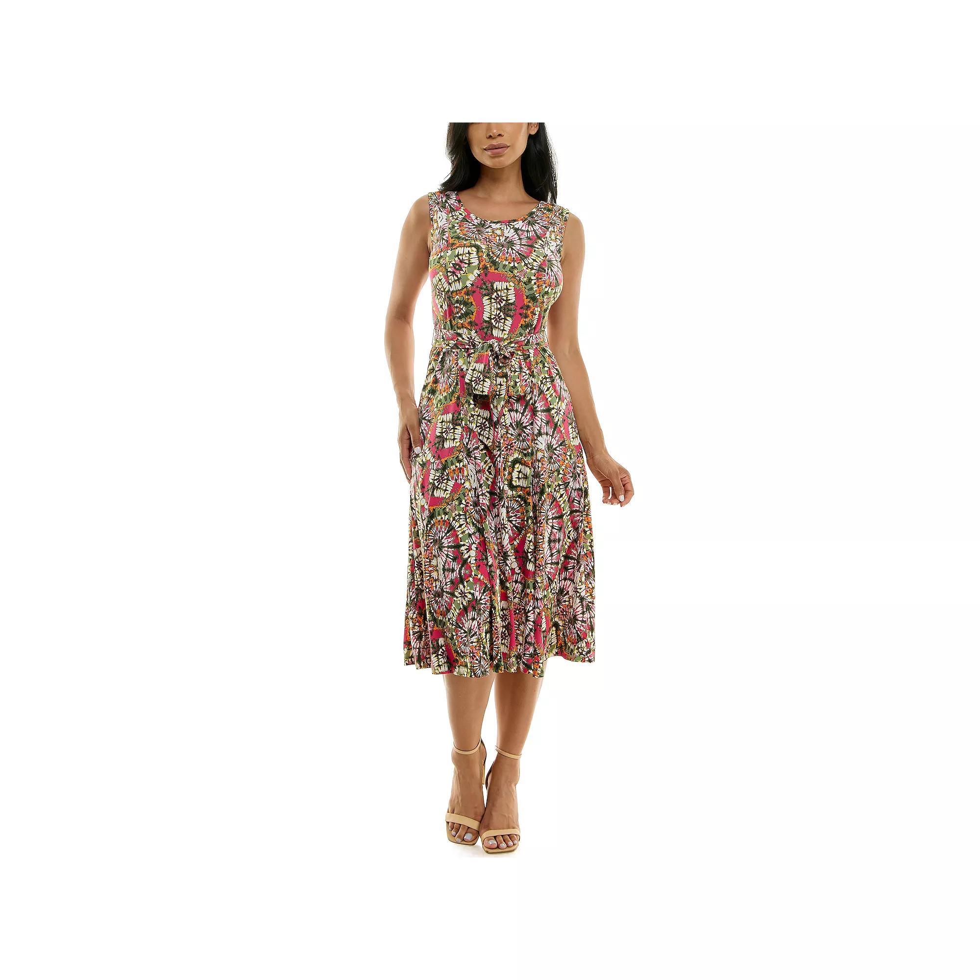 Women's Nina Leonard Belted Sleeveless Print Midi Dress, Size: XL, Brown Team Product Image