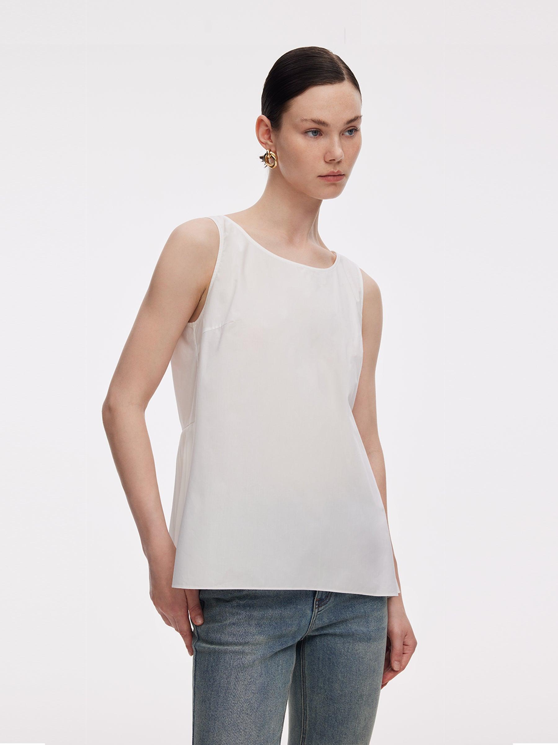 Lyocell Blend Knit Tank Top And Back Pleated Blouse Two-Piece Set Product Image