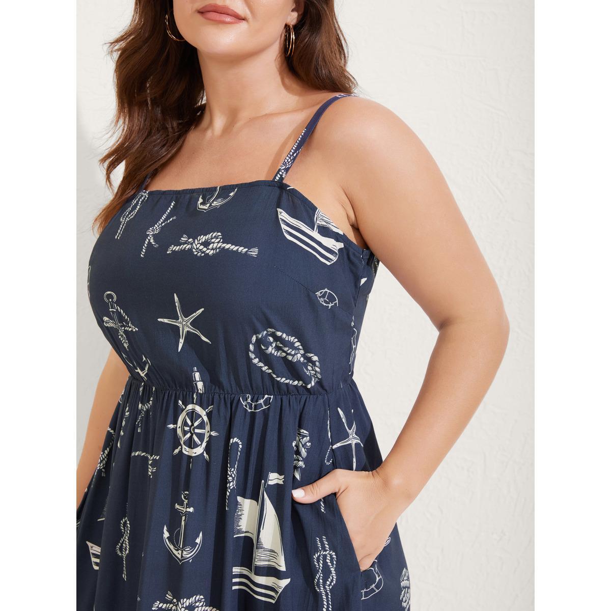 Plus Size Sea Elements Adjustable Strap Midi Dress DarkBlue Women Non Sleeveless Curvy BloomChic 28/5X Product Image
