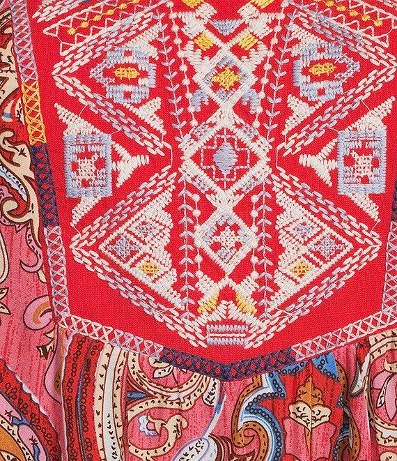 Calessa Split V-Neck 3/4 Sleeve Embroidered Print Tunic Product Image