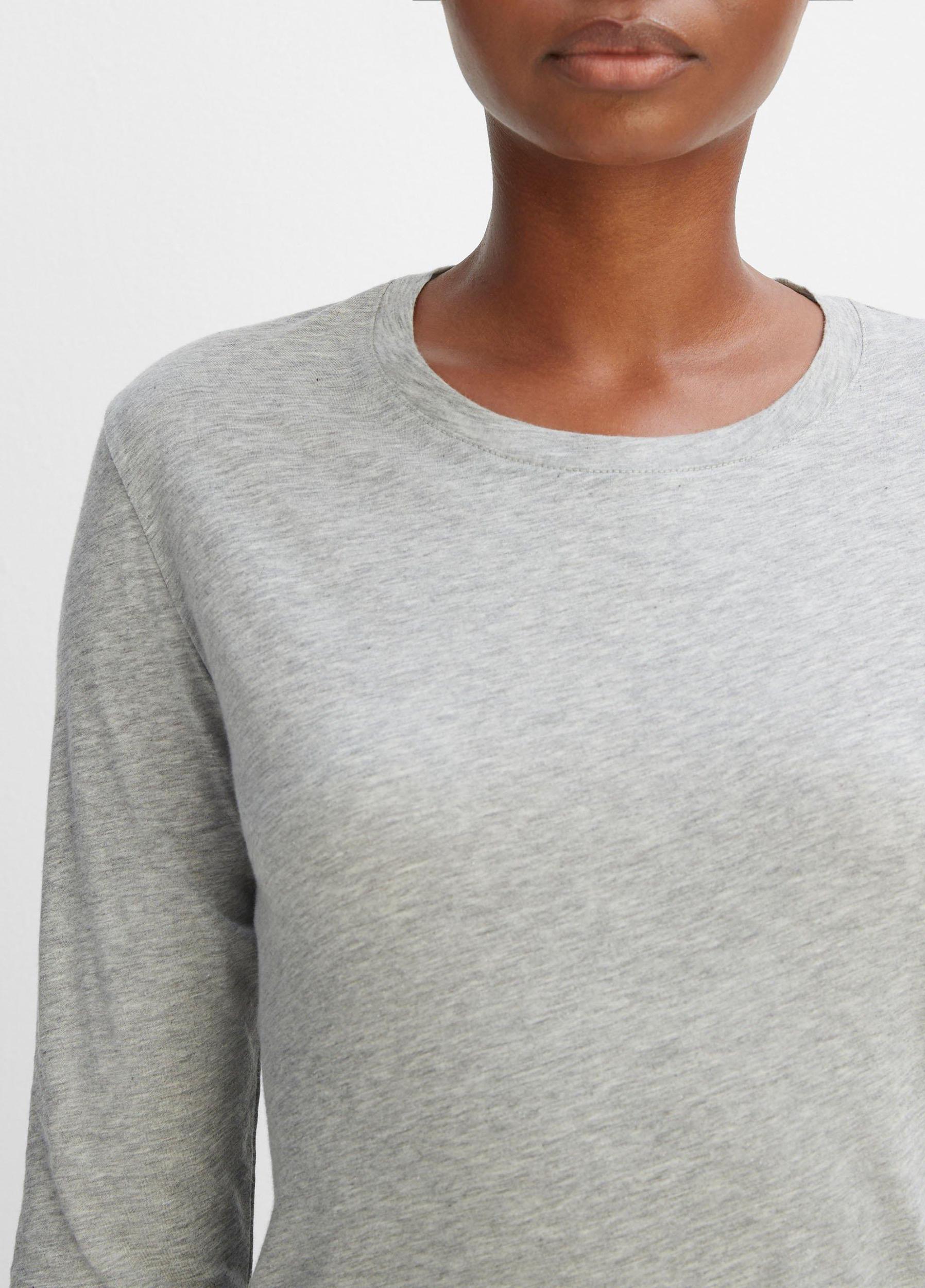 Womens Essential Long Sleeve Crew Neck T-Shirt, Heather Grey, Size XL Vince Product Image