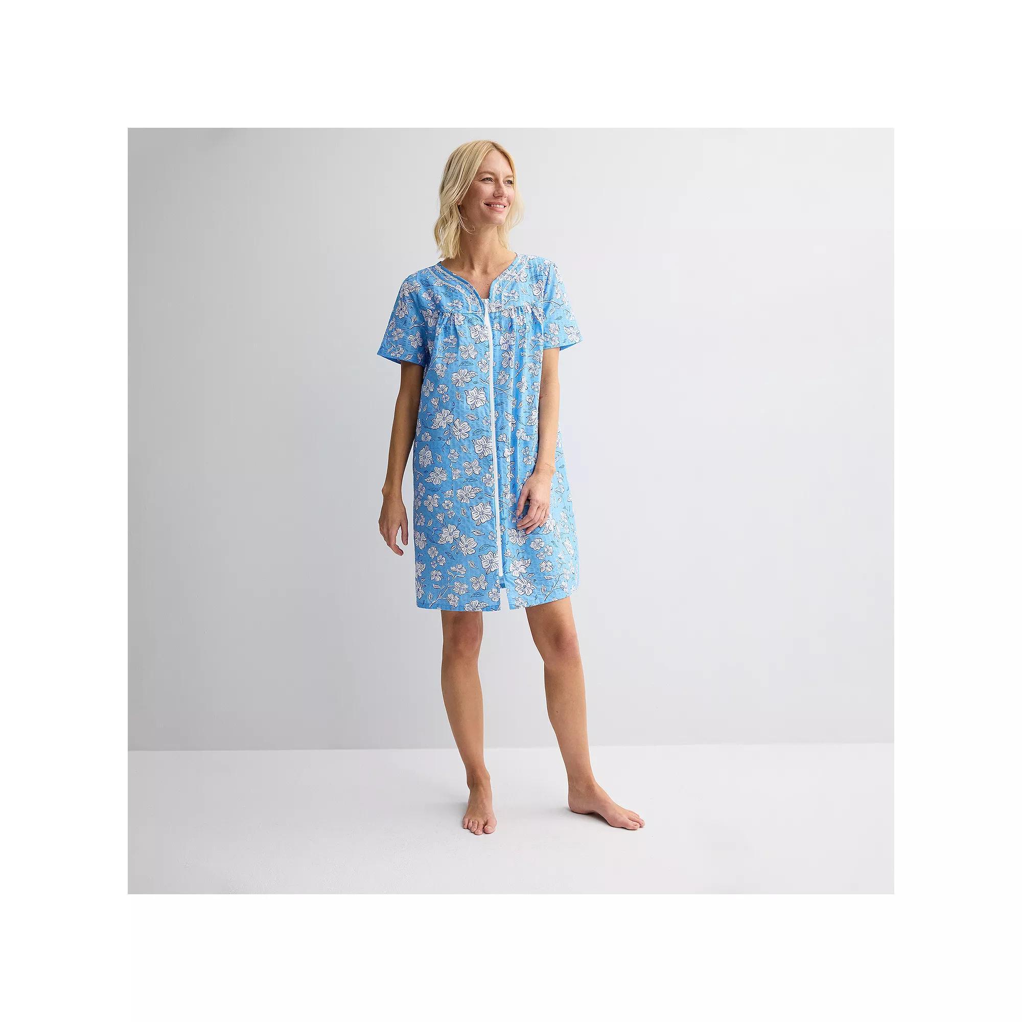 Petite Croft & Barrow® Woven Zip Sleep Robe, Women's, Size: XXL Petite, Dogwood Floral Blue Product Image