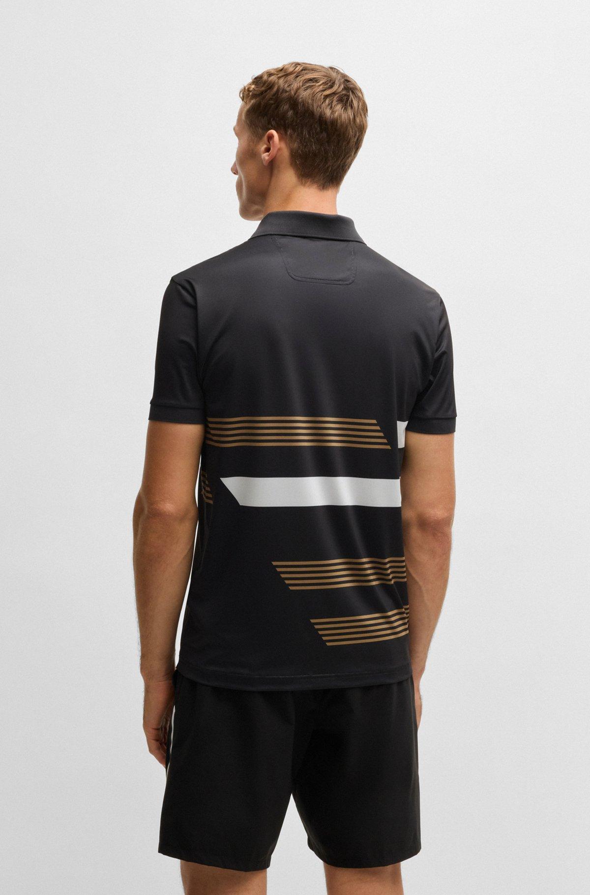 BOSS - Paddy stretch-jersey polo shirt with stripe print - Black Product Image