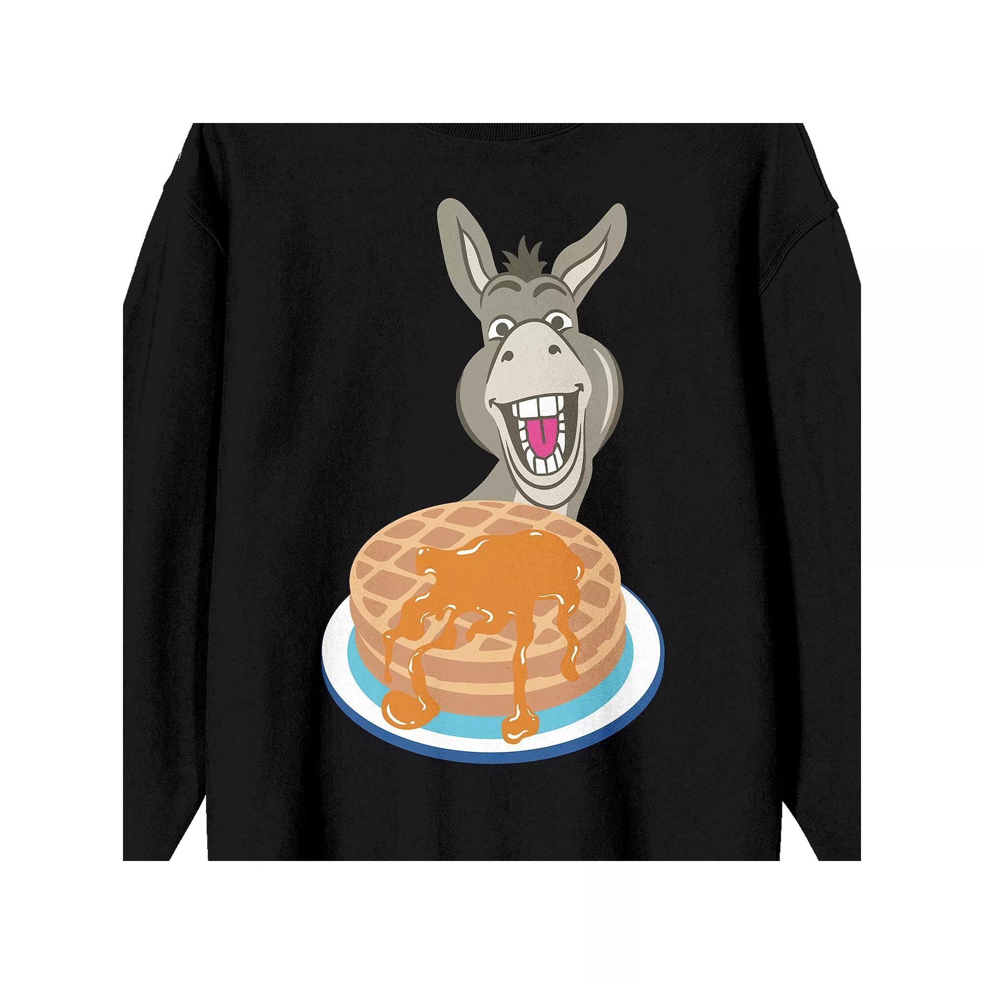 Men's Shrek Donkey With Pancakes Long Sleeve Graphic Tee, Size: Small, Black Product Image