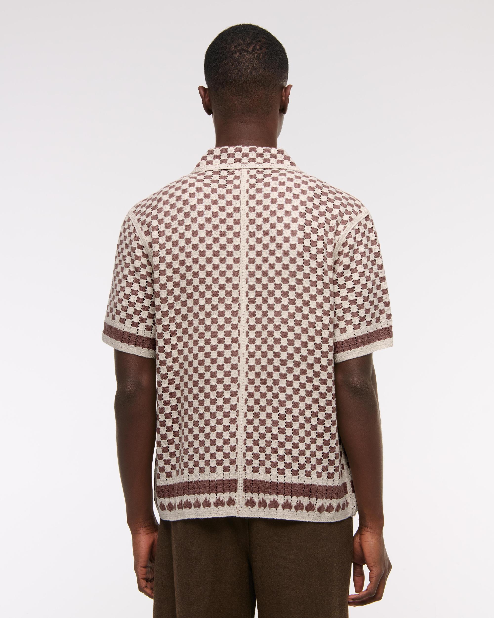 Crochet-Style Border Stripe Button-Through Sweater Polo Product Image