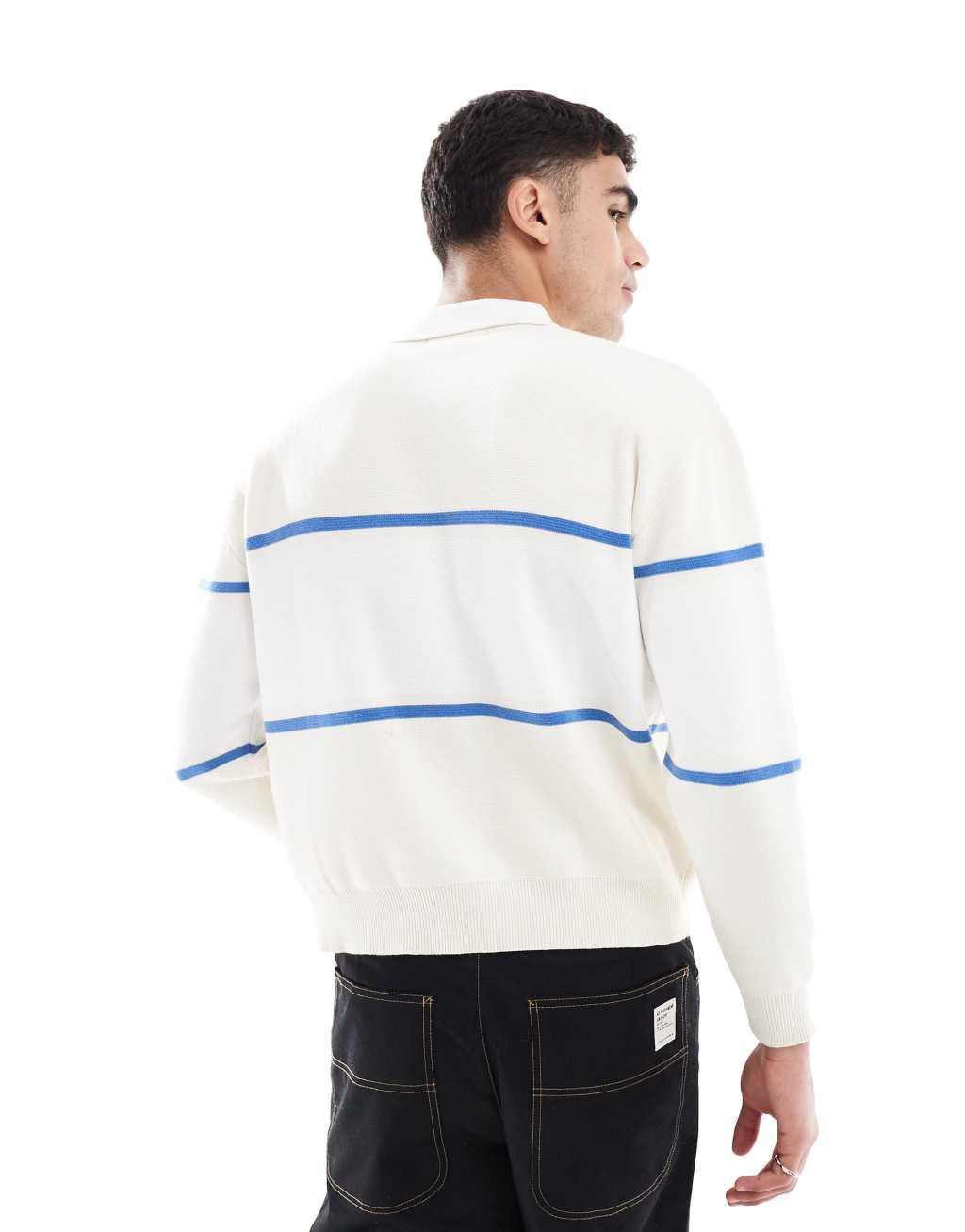 Pull&Bear knitted retro polo in ecru Product Image