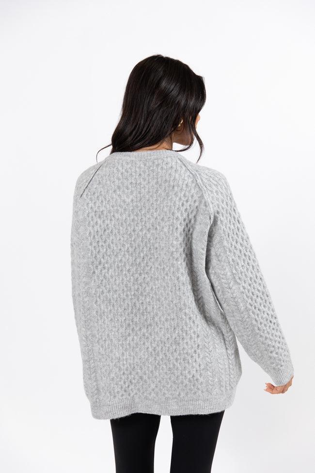 Cable Knit Cuddles Grey Oversized Crew Neck Sweater FINAL SALE Product Image
