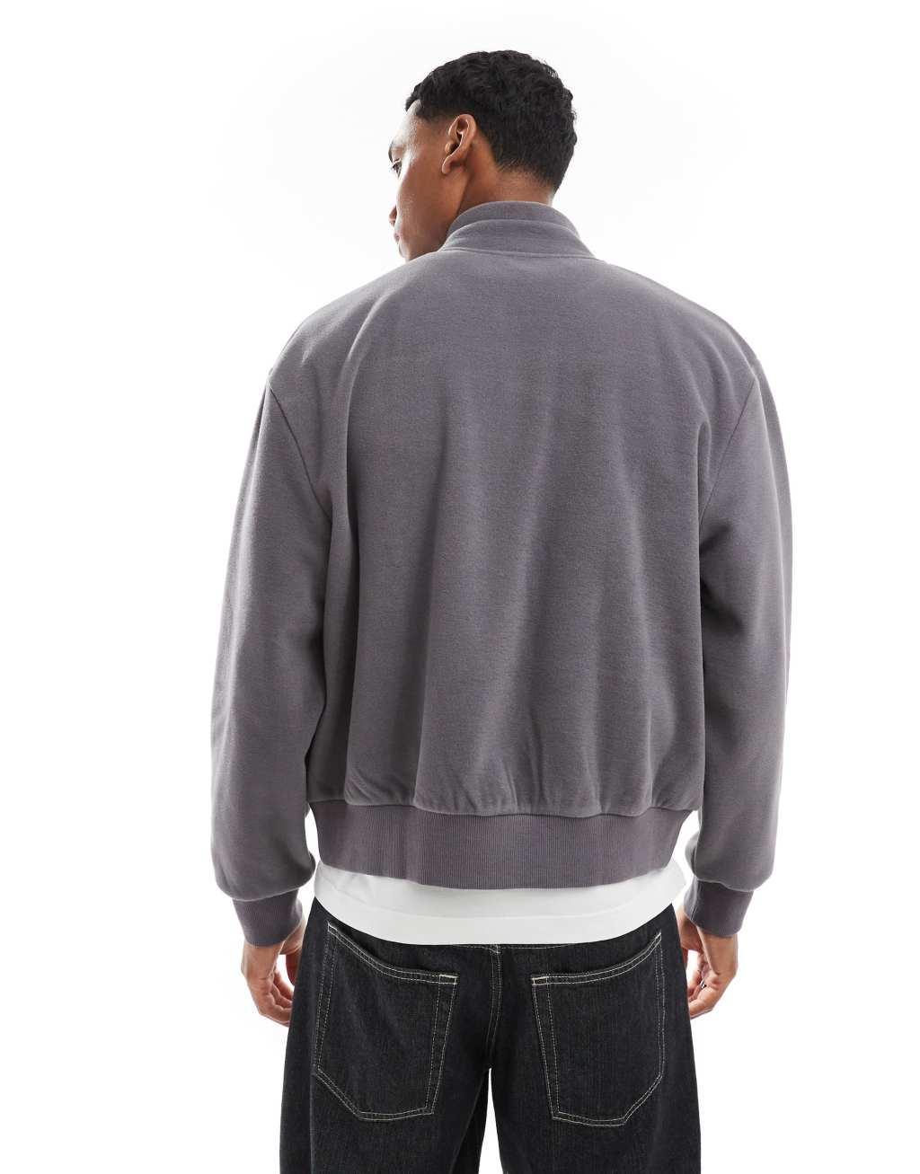 ASOS DESIGN oversized boxy fleece track sweatshirt in gray Product Image