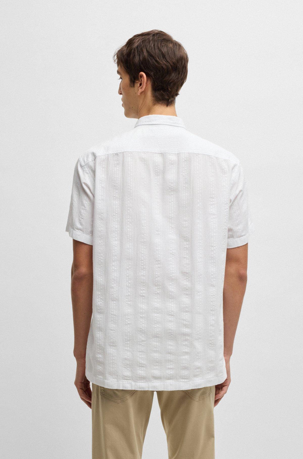 BOSS - Relaxed-fit shirt in striped cotton - White Product Image
