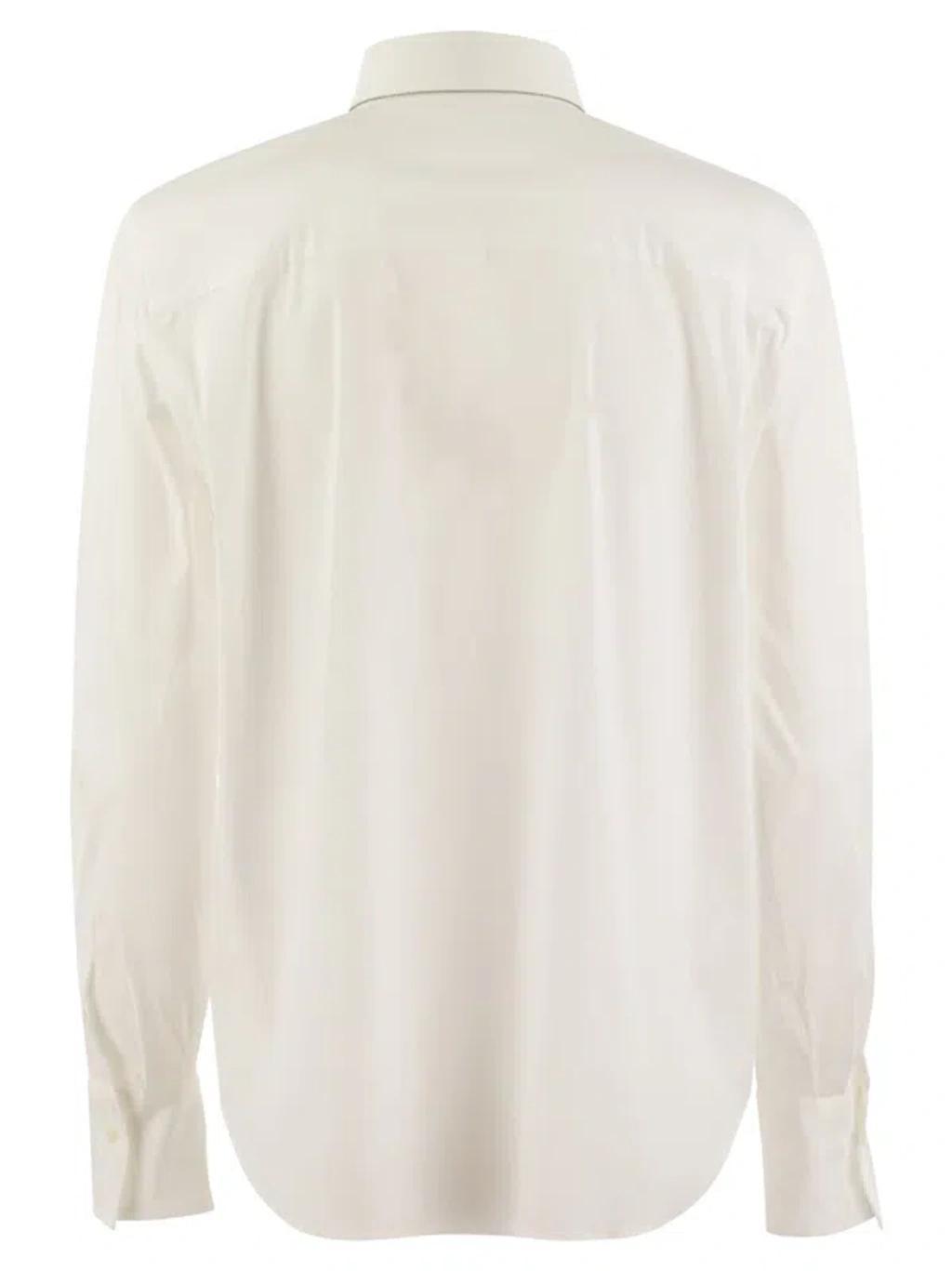 BRUNELLO CUCINELLI Stretch Cotton Poplin Shirt With Shiny Trim In White Product Image