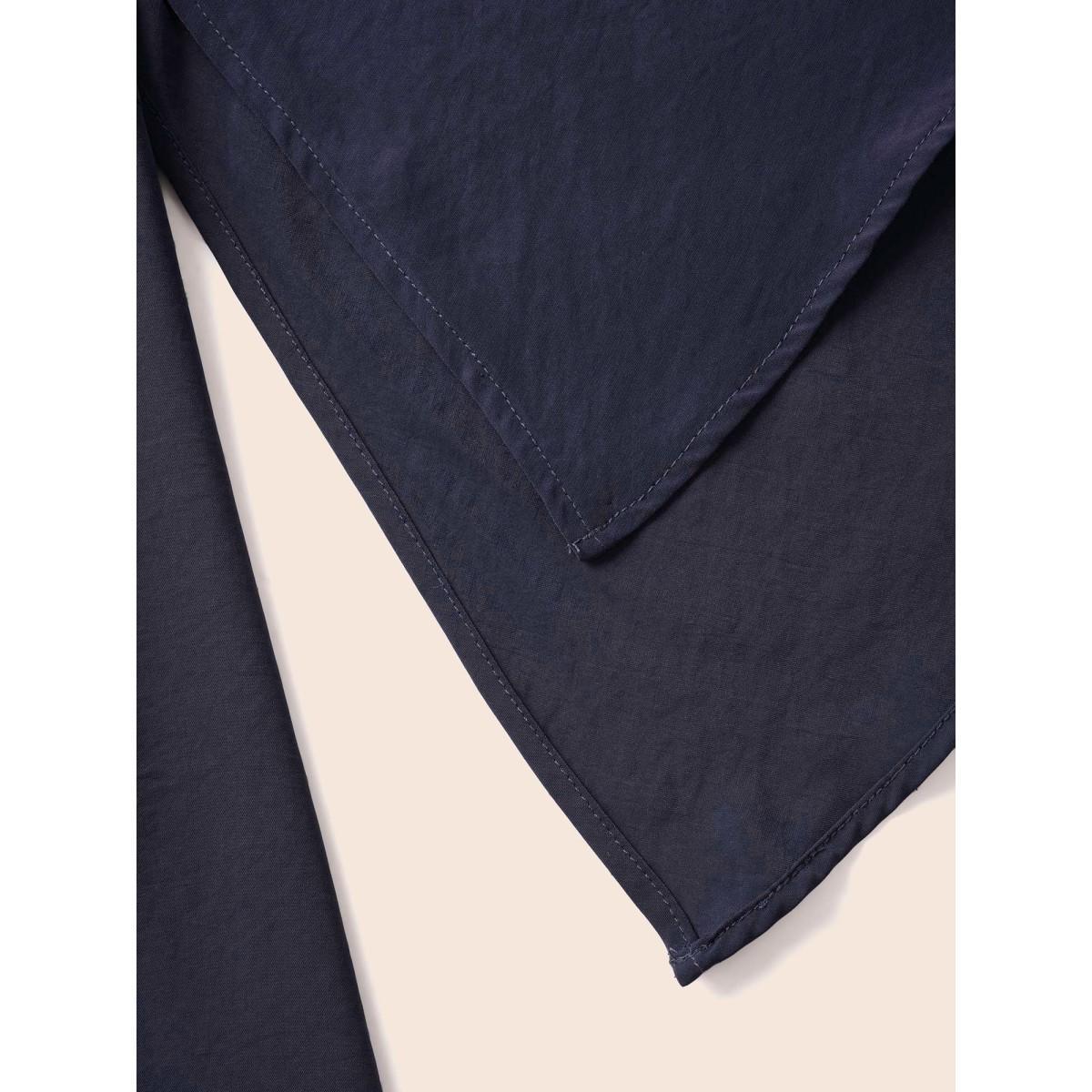 Plus Size Indigo Plain Mesh Flutter Sleeve Hanky Hem Blouse Women Office Elbow-length sleeve Round Neck Dailywear Blouses BloomChic 26/4X Product Image