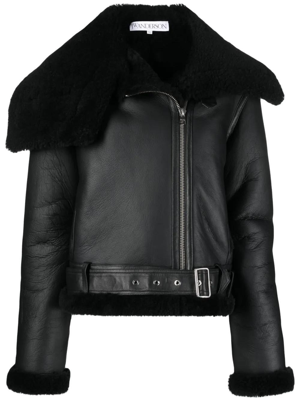 JW ANDERSON Shearling-trim Leather Biker Jacket In Black Product Image