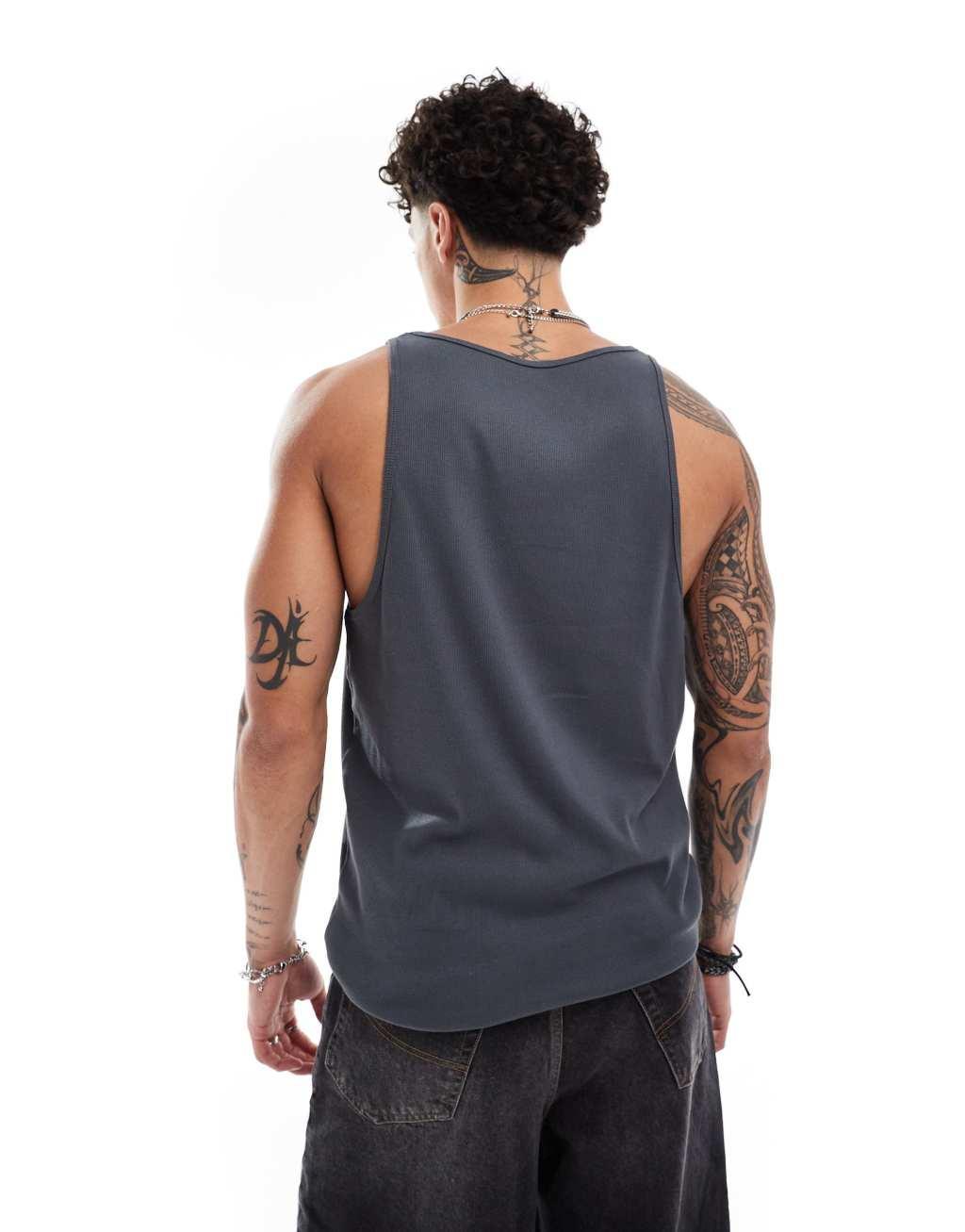 ASOS DESIGN heavyweight tank top with seam stitching in charcoal Product Image