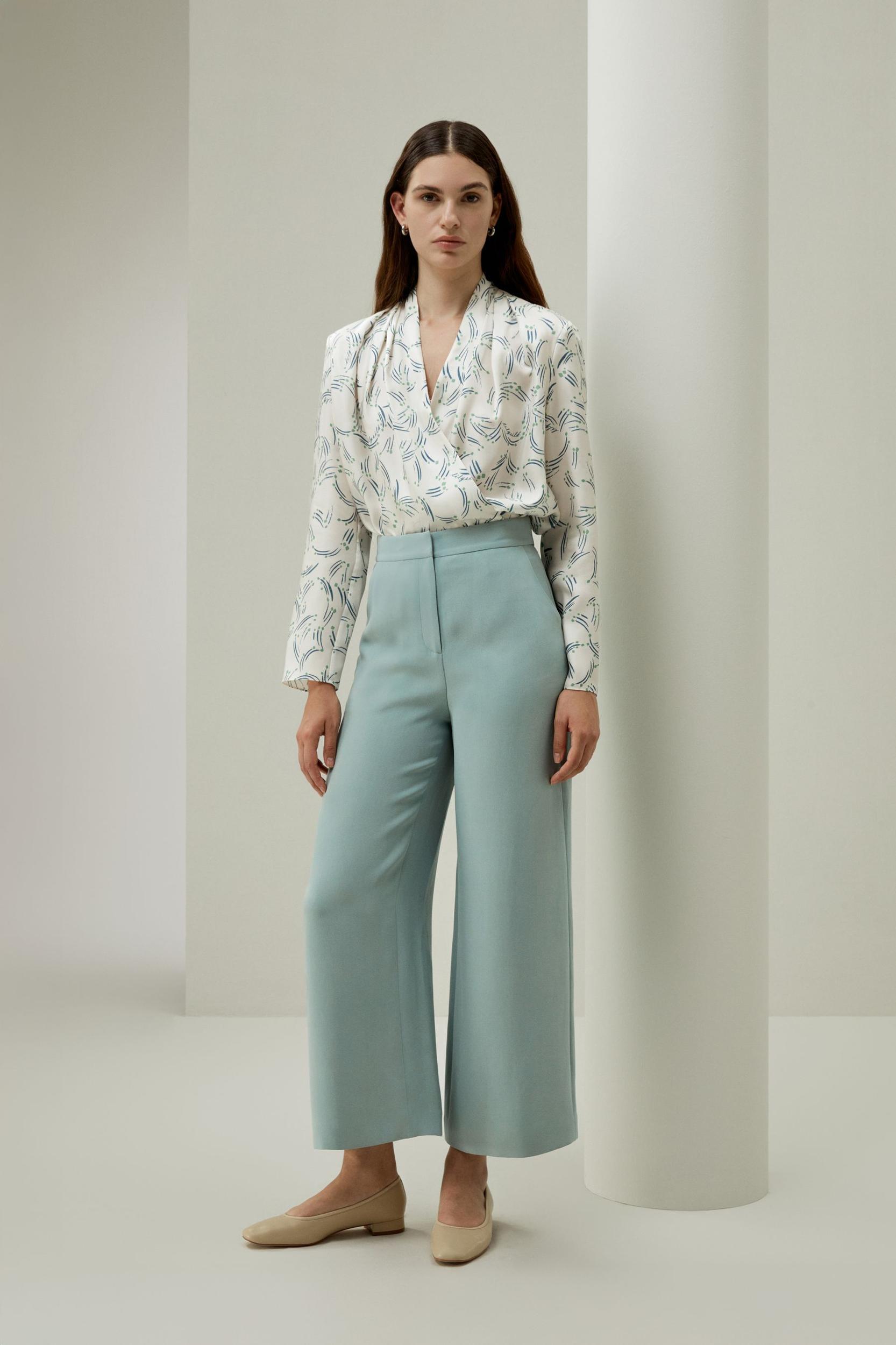 Silk Wide Leg Tailored Pant with Mid Rise Product Image