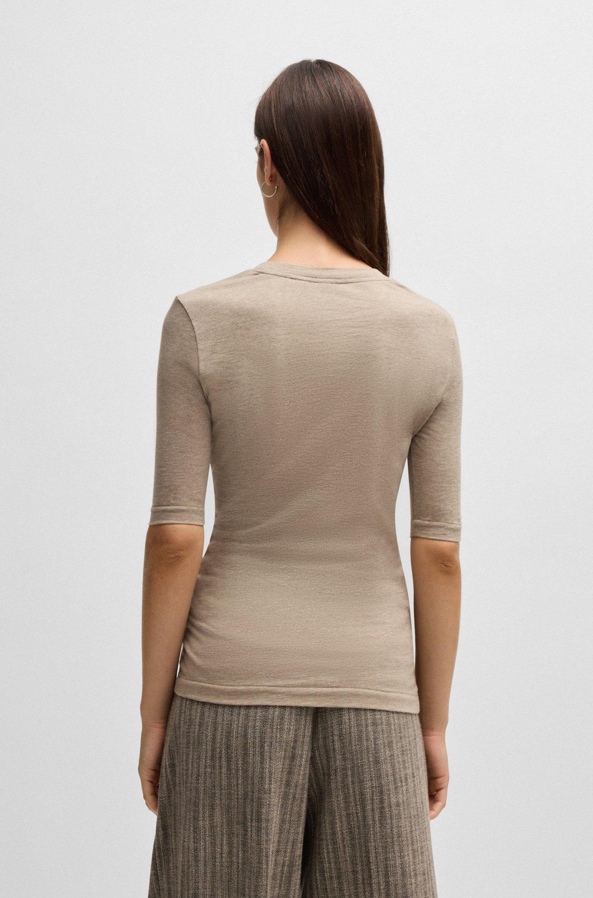 BOSS - Scoop-neck top in wool and cotton - Light Grey Product Image