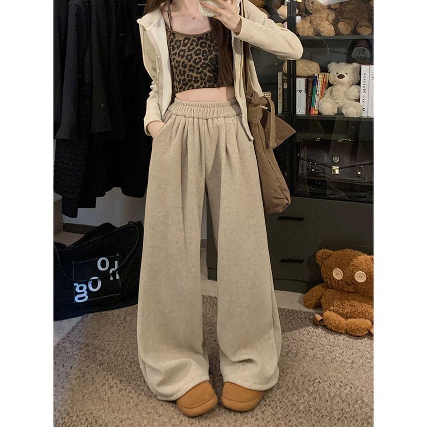 High Waist Plain Wide Leg Sweatpants Product Image