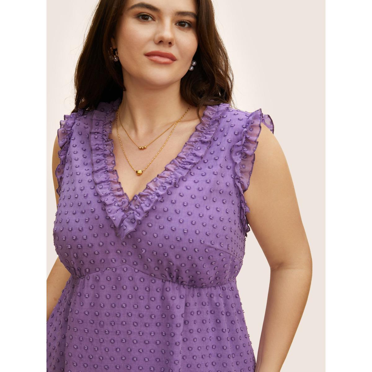 Plus Size V Neck Chiffon Textured Frill Trim Tank Top Women Mauve Elegant Texture V-neck Everyday Tank Tops Camis BloomChic 26/4X Product Image