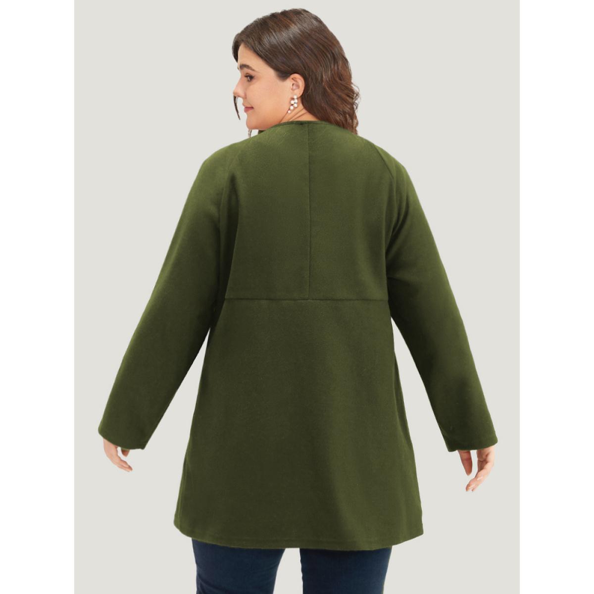 Plus Size Solid Button Detail pocket Coat Women ArmyGreen Casual Plain Ladies Everyday Winter Coats BloomChic 26/4X Product Image