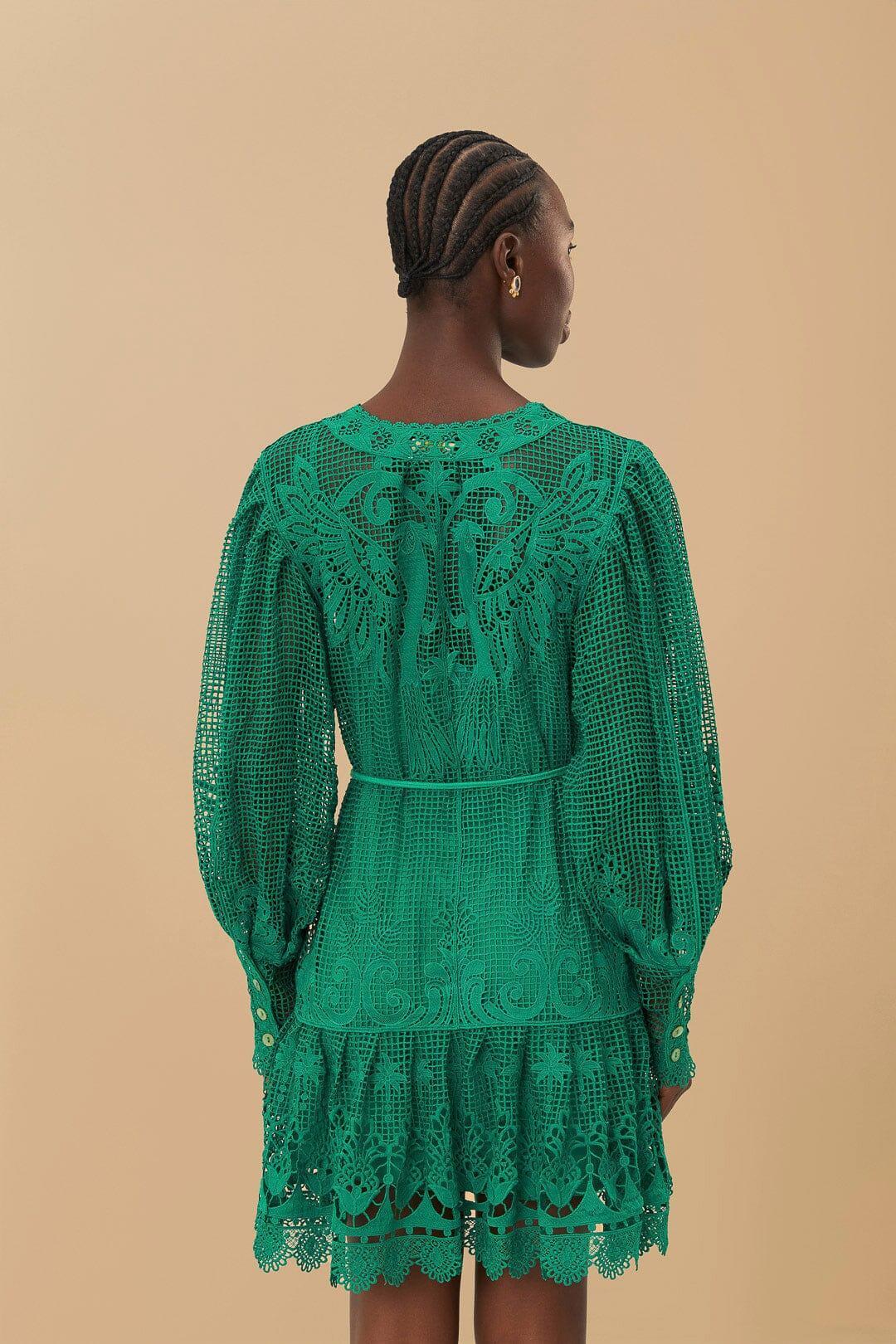 Green Tropical Flight Guipure Mini Dress, GREEN / S Product Image