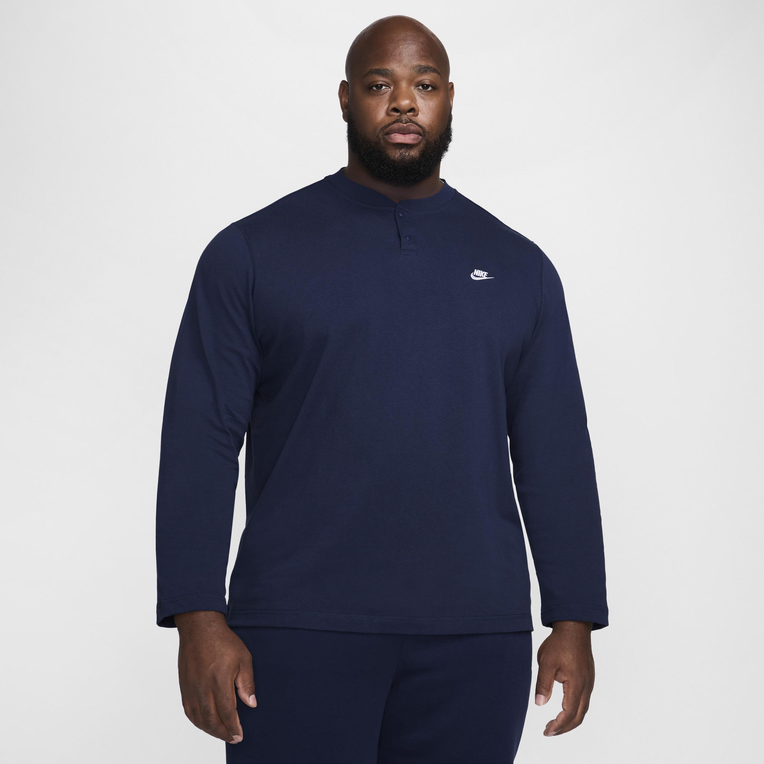 Men's Nike Club Fleece Long Sleeve Henley, Size: Medium, Black Product Image
