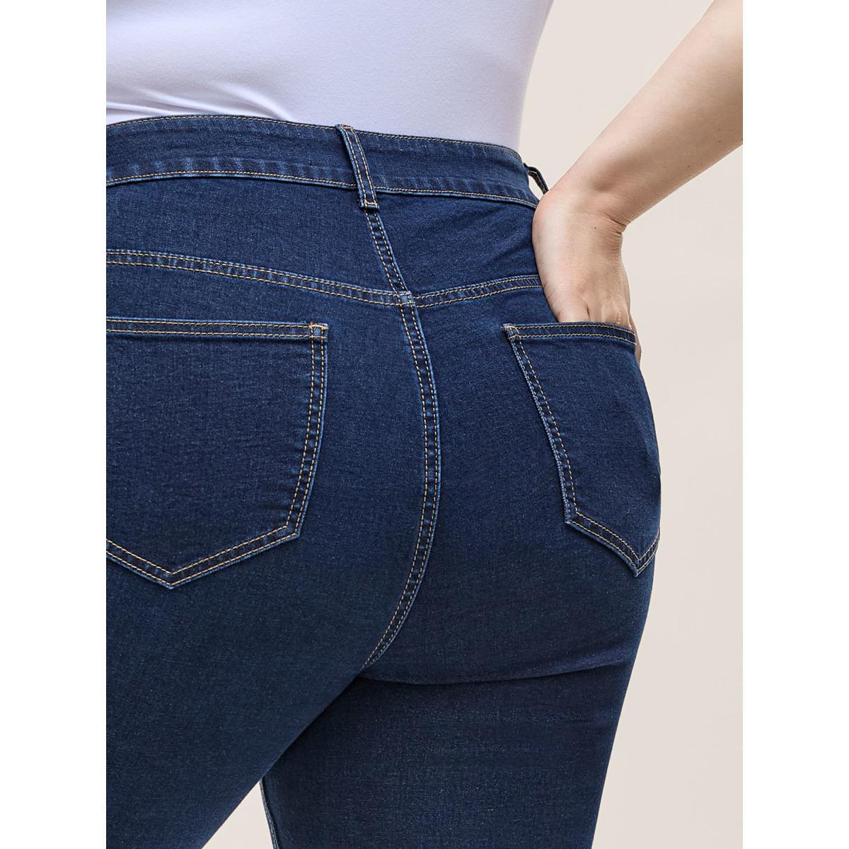 Plus Size Cowboy Waist Bootcut Mid-Rise Jeans Women Darkindigo Medium stretch Slanted pocket Jeans BloomChic 22/3X Product Image