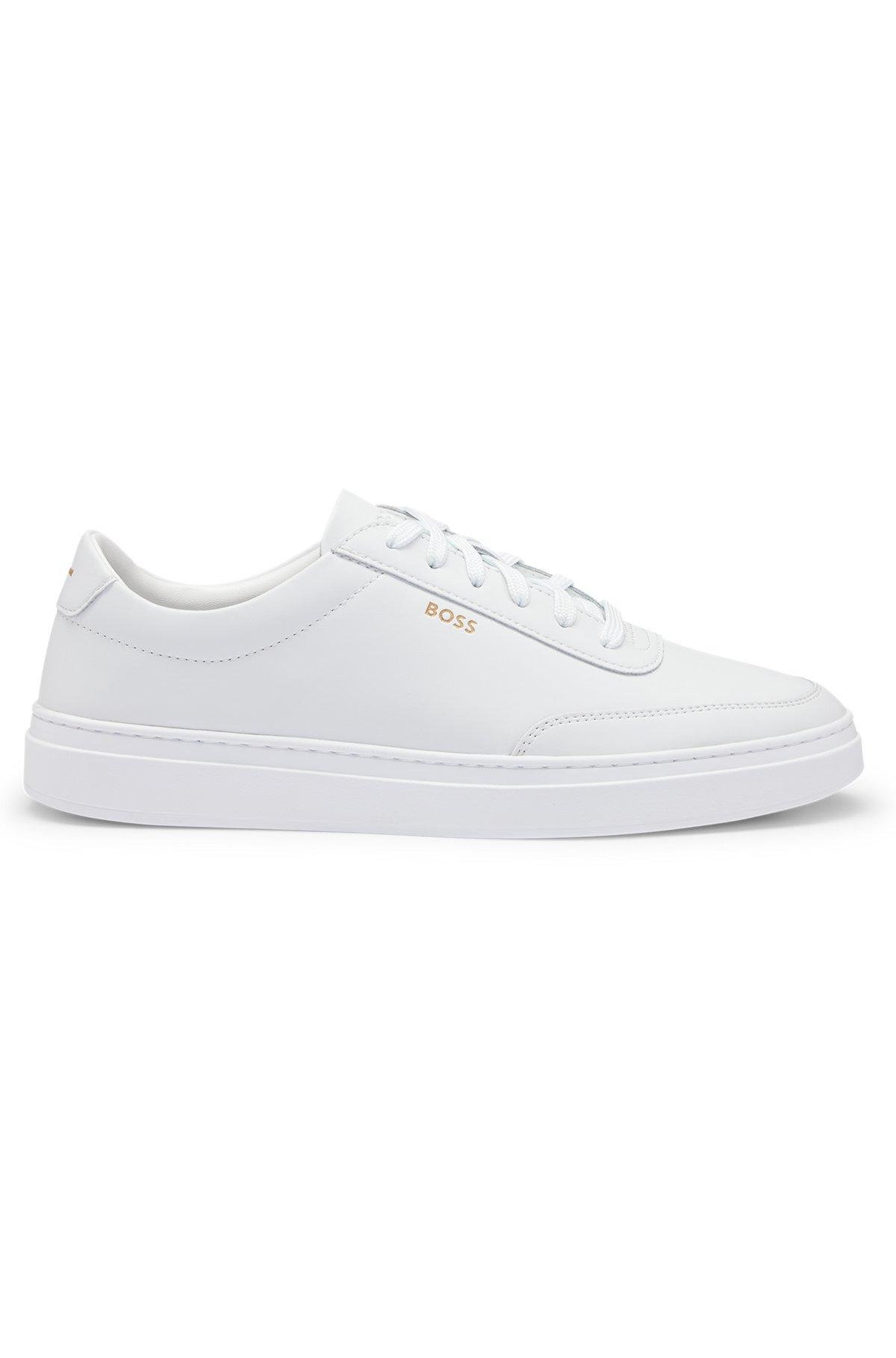 BOSS - Coated-leather trainers with gold-tone logo - White Product Image
