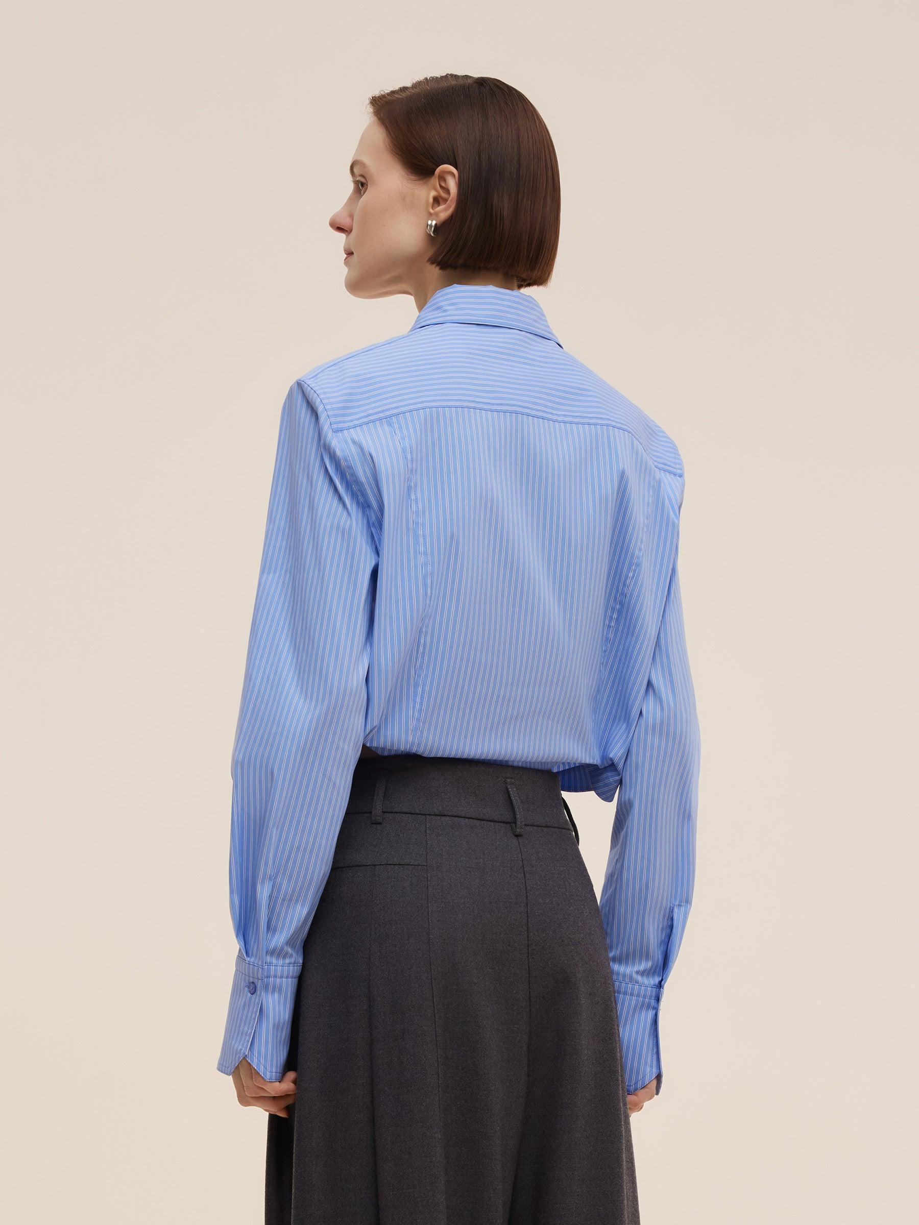 Blue And White Stripe Women Long Sleeve Shirt Product Image