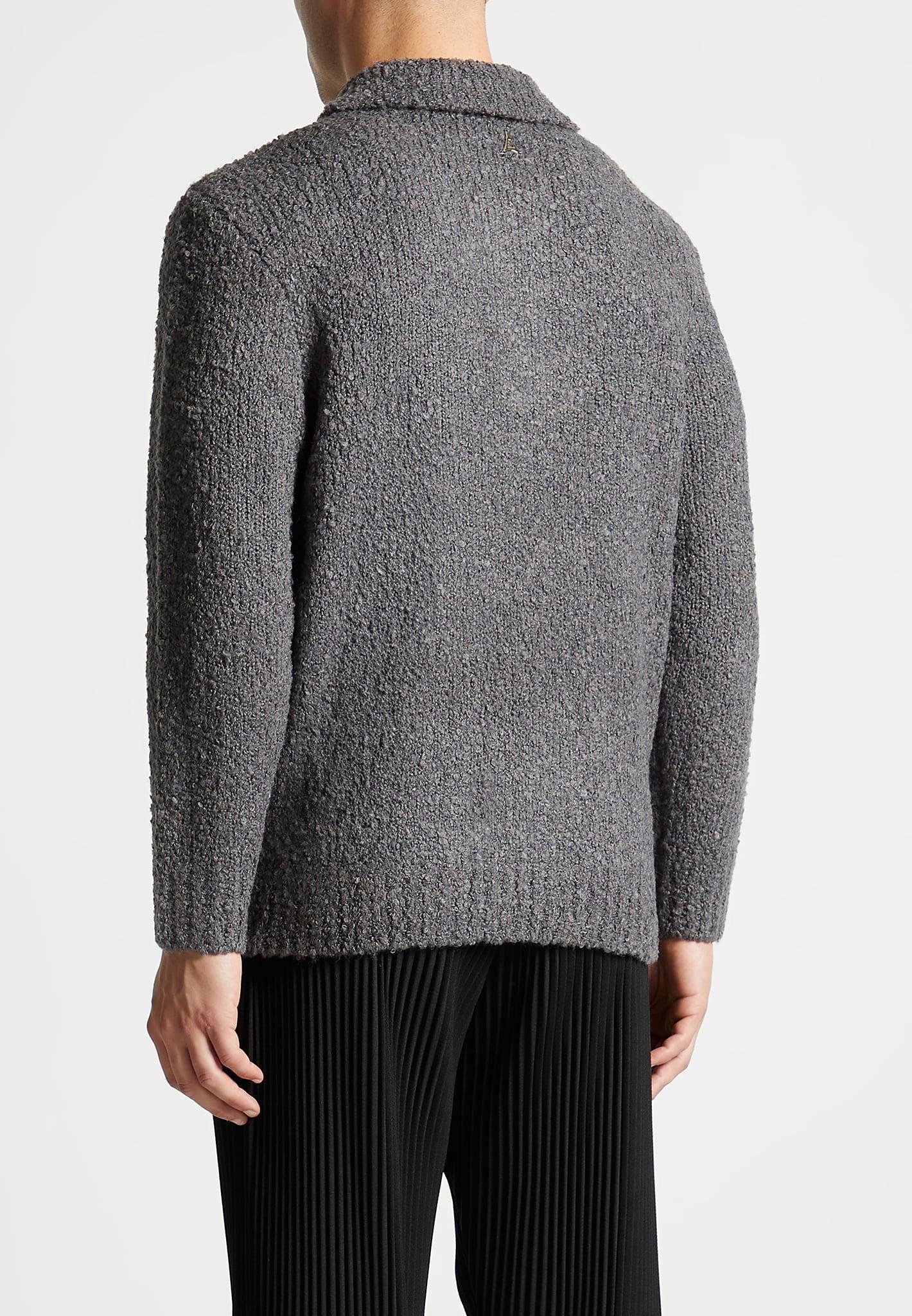 Boucle Knit Polo Jumper - Grey Male Product Image