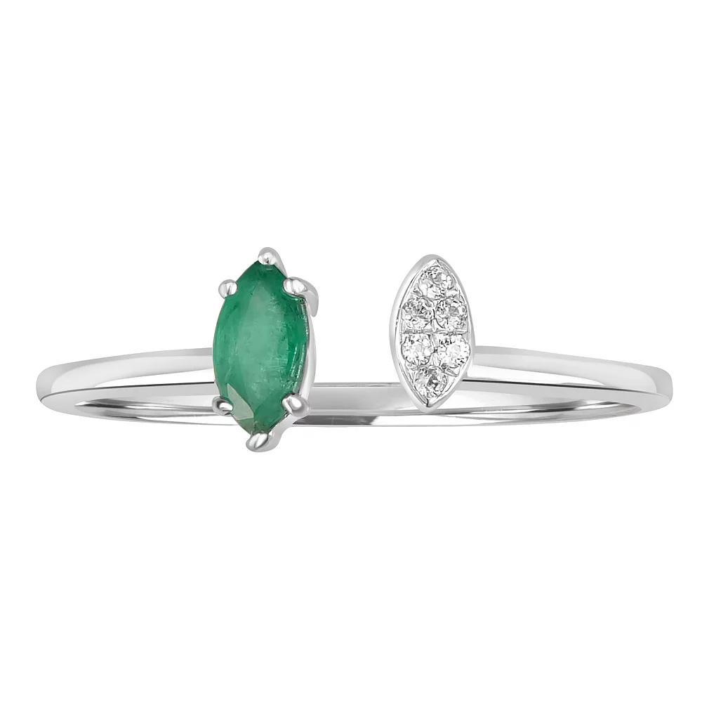 Gemistry 14k White Gold Gemstone & White Topaz Marquise Cuff Ring, Women's, Size: 7, Green Product Image