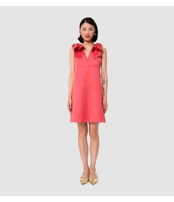 Tara Jarmon Remarquable Satin V-Neck Sleeveless Bow Shoulder Dress Product Image